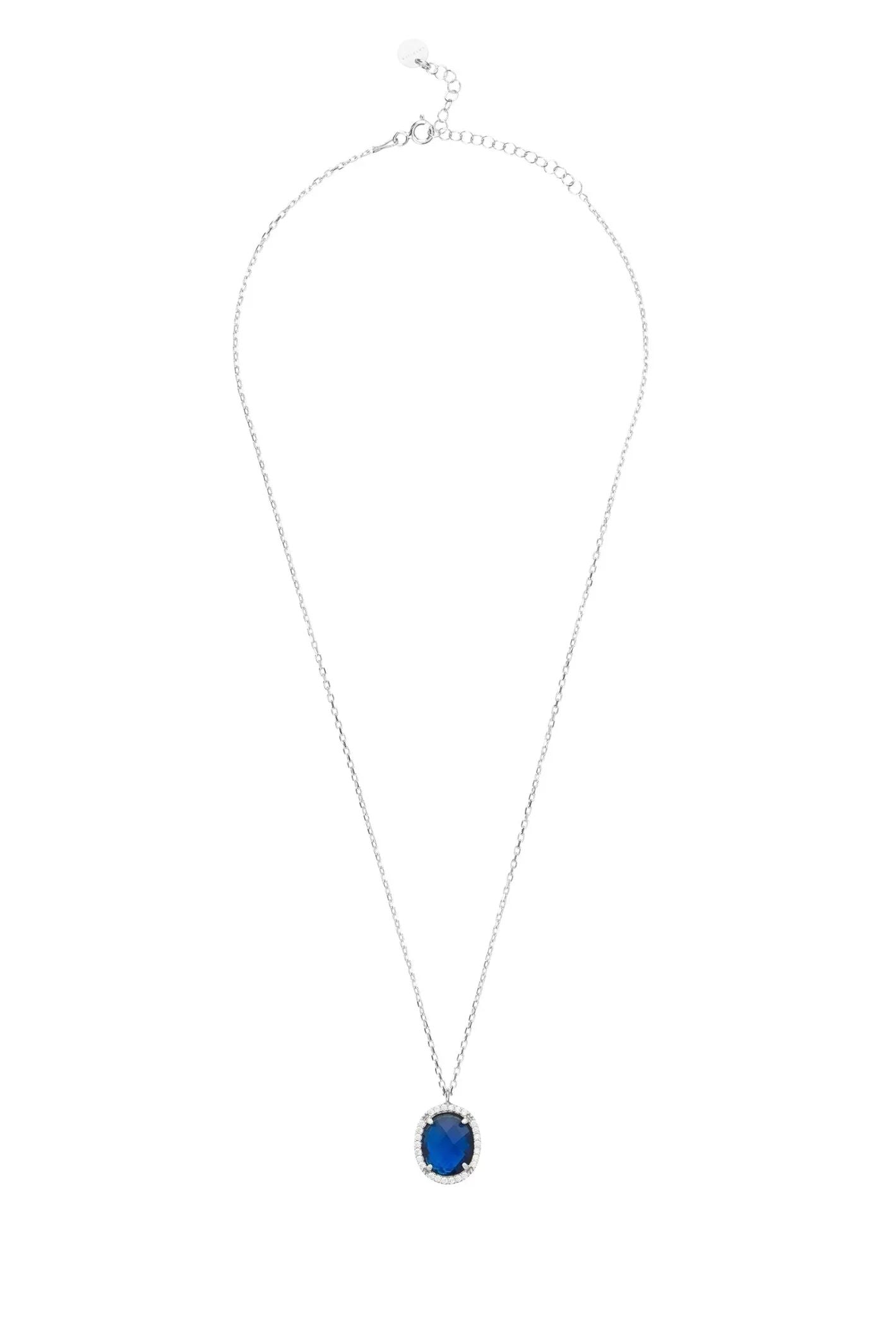 Beatrice Oval Gemstone Pendant Necklace Silver Sapphire Hydro - LATELITA Necklaces