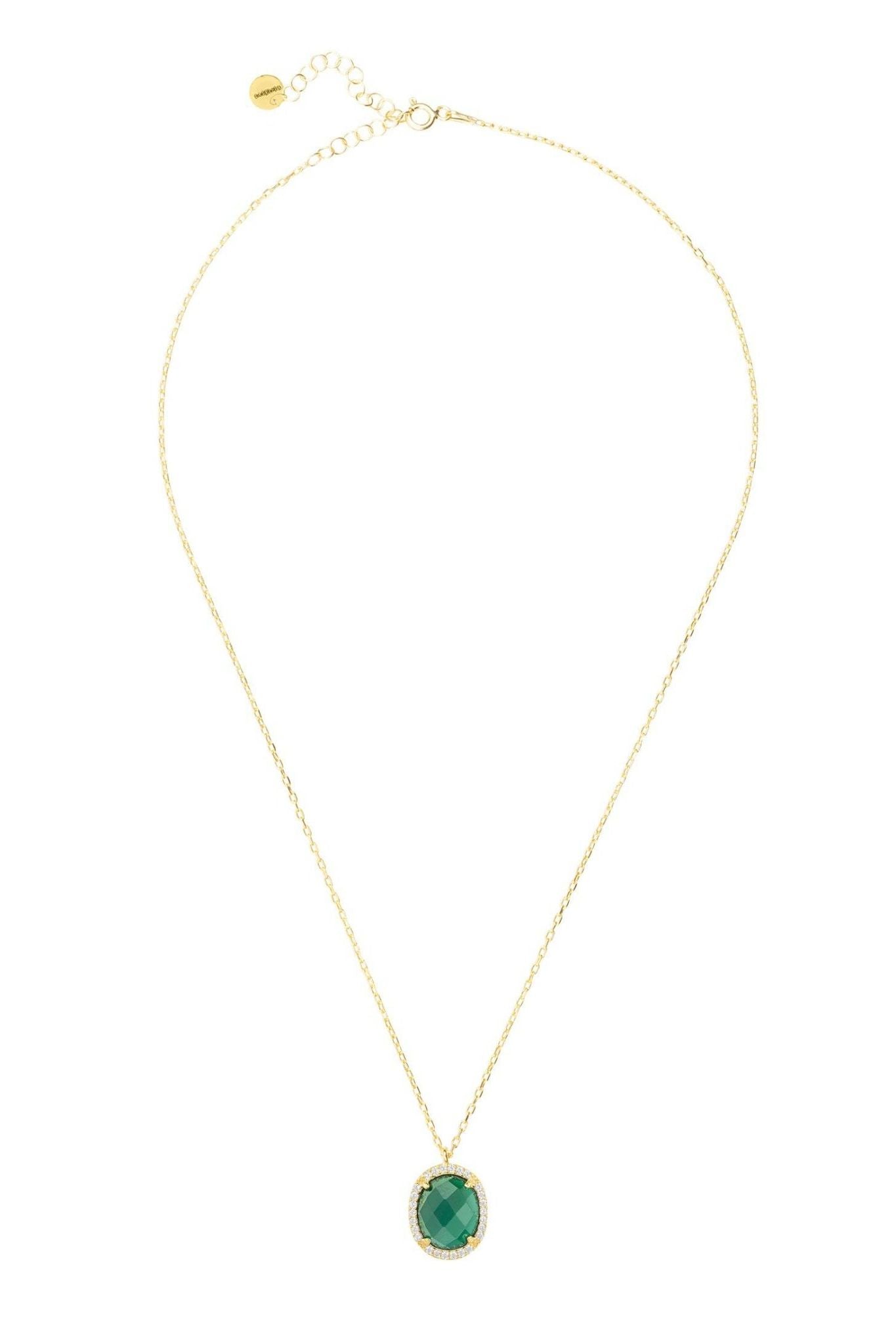 Beatrice Oval Gemstone Pendant Necklaceâ Gold Green Onyx - LATELITA Necklaces
