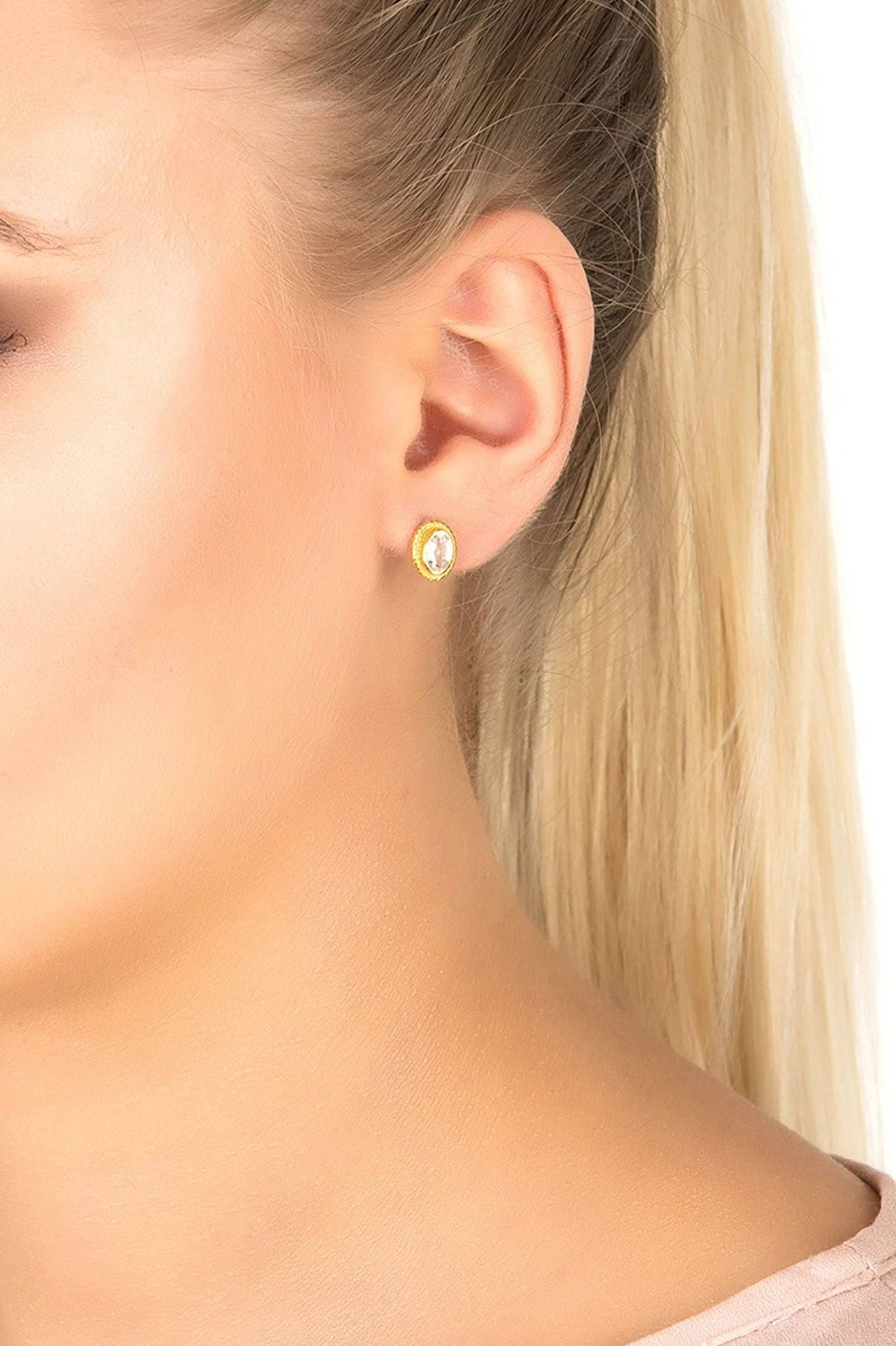 Birthstone Gold Gemstone Stud Earring April Quartz - LATELITA Earrings