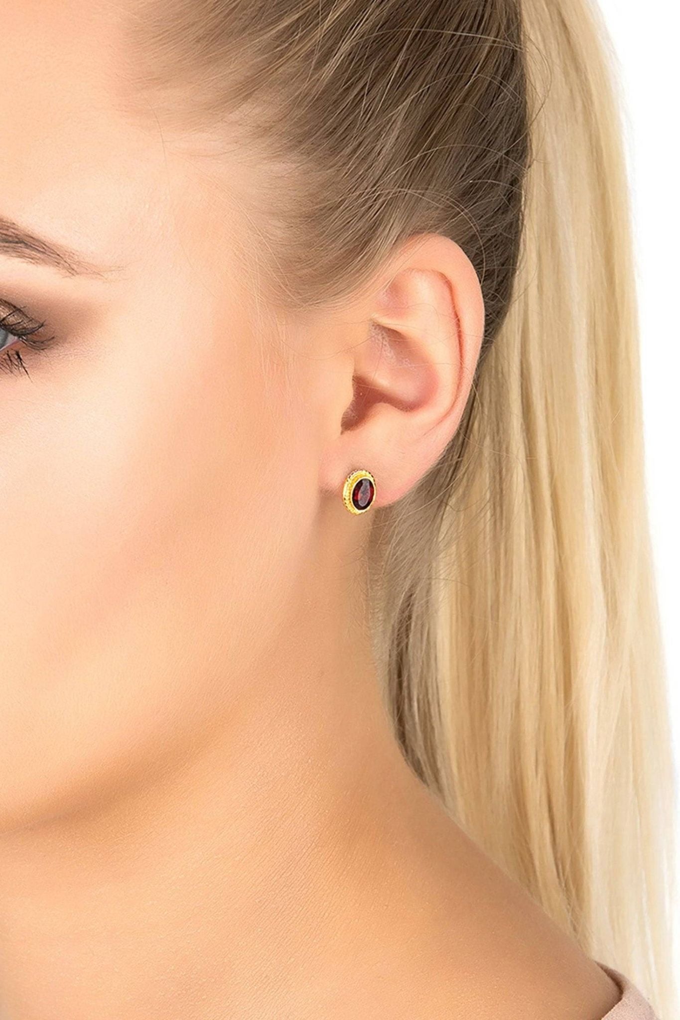 Birthstone Gold Gemstone Stud Earring January Garnet - LATELITA Earrings