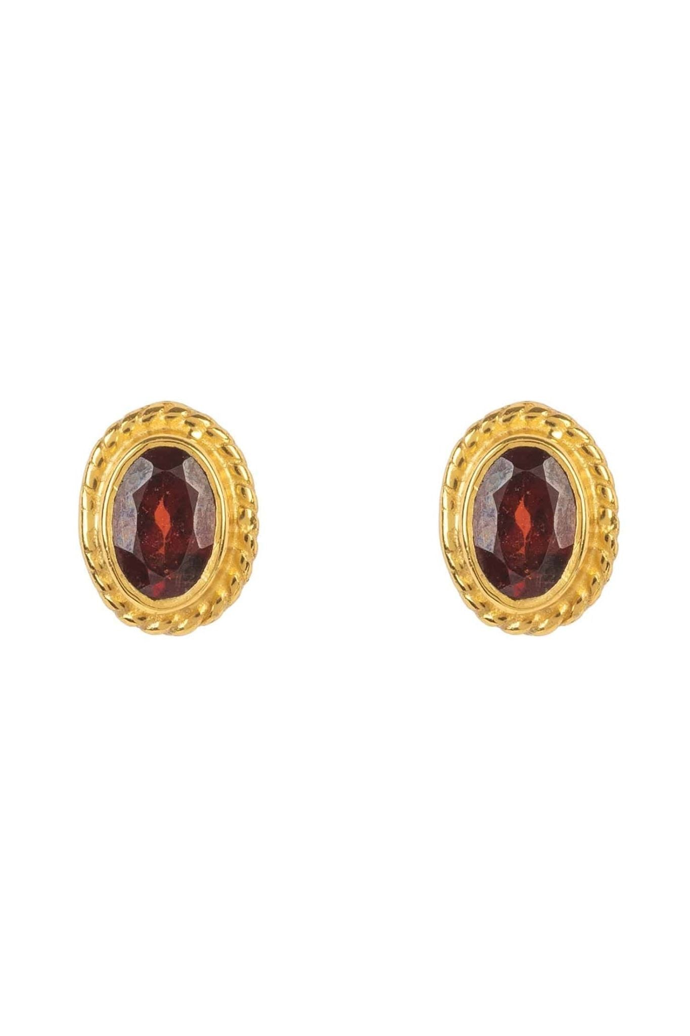Birthstone Gold Gemstone Stud Earring January Garnet - LATELITA Earrings