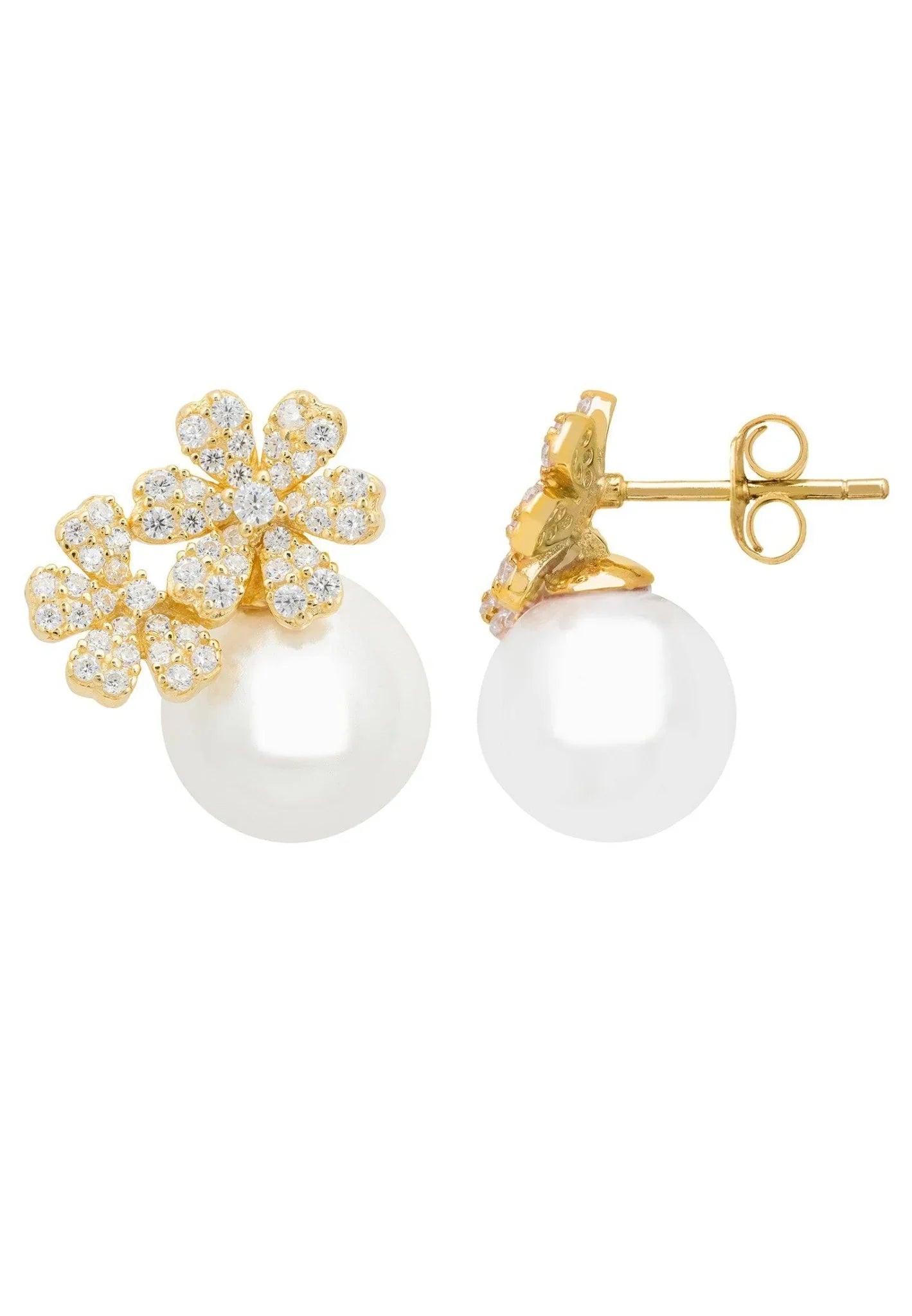 Bouquet And Pearl Stud Earrings Gold - LATELITA Earrings