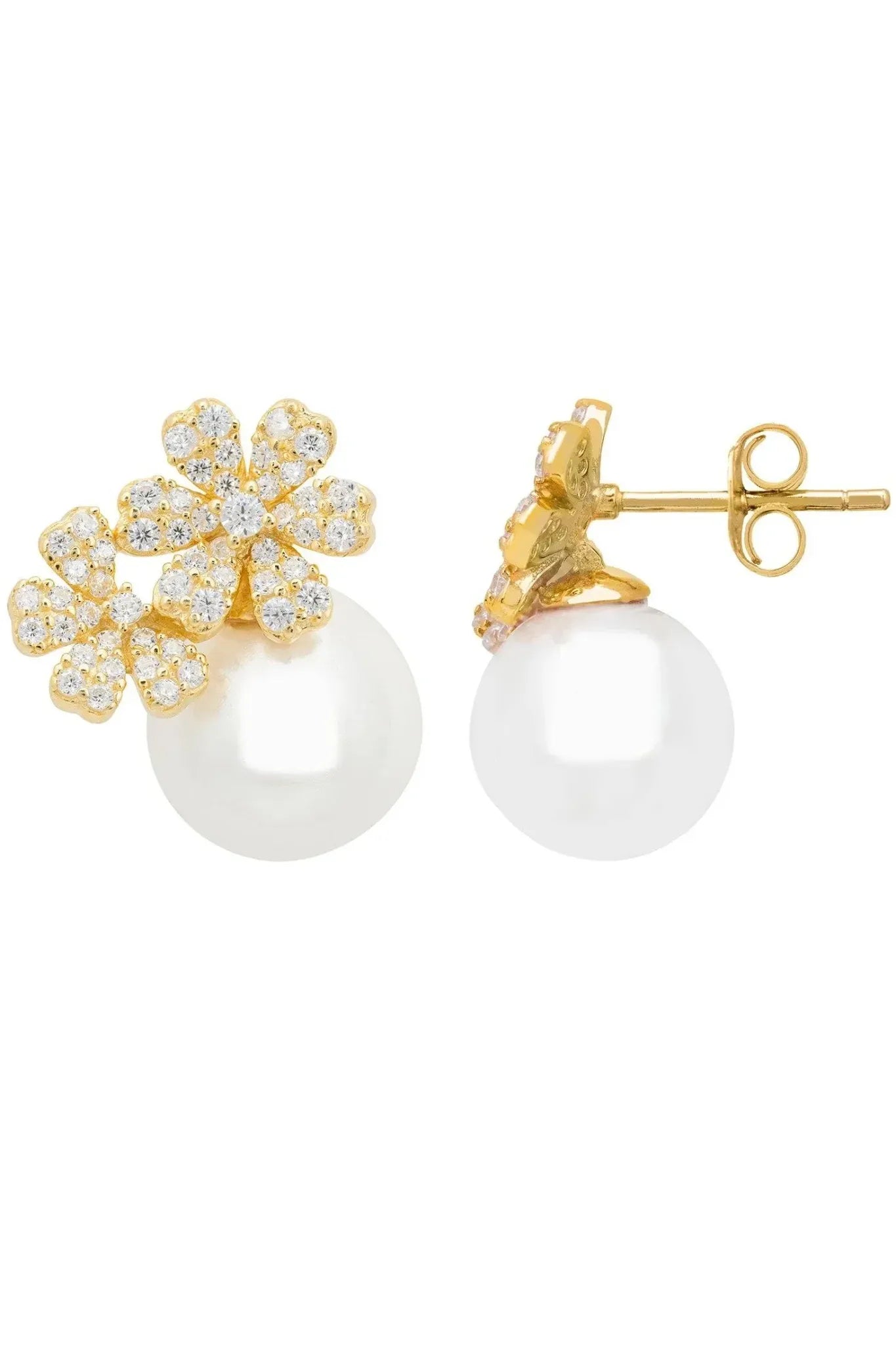 Bouquet And Pearl Stud Earrings Gold - LATELITA Earrings