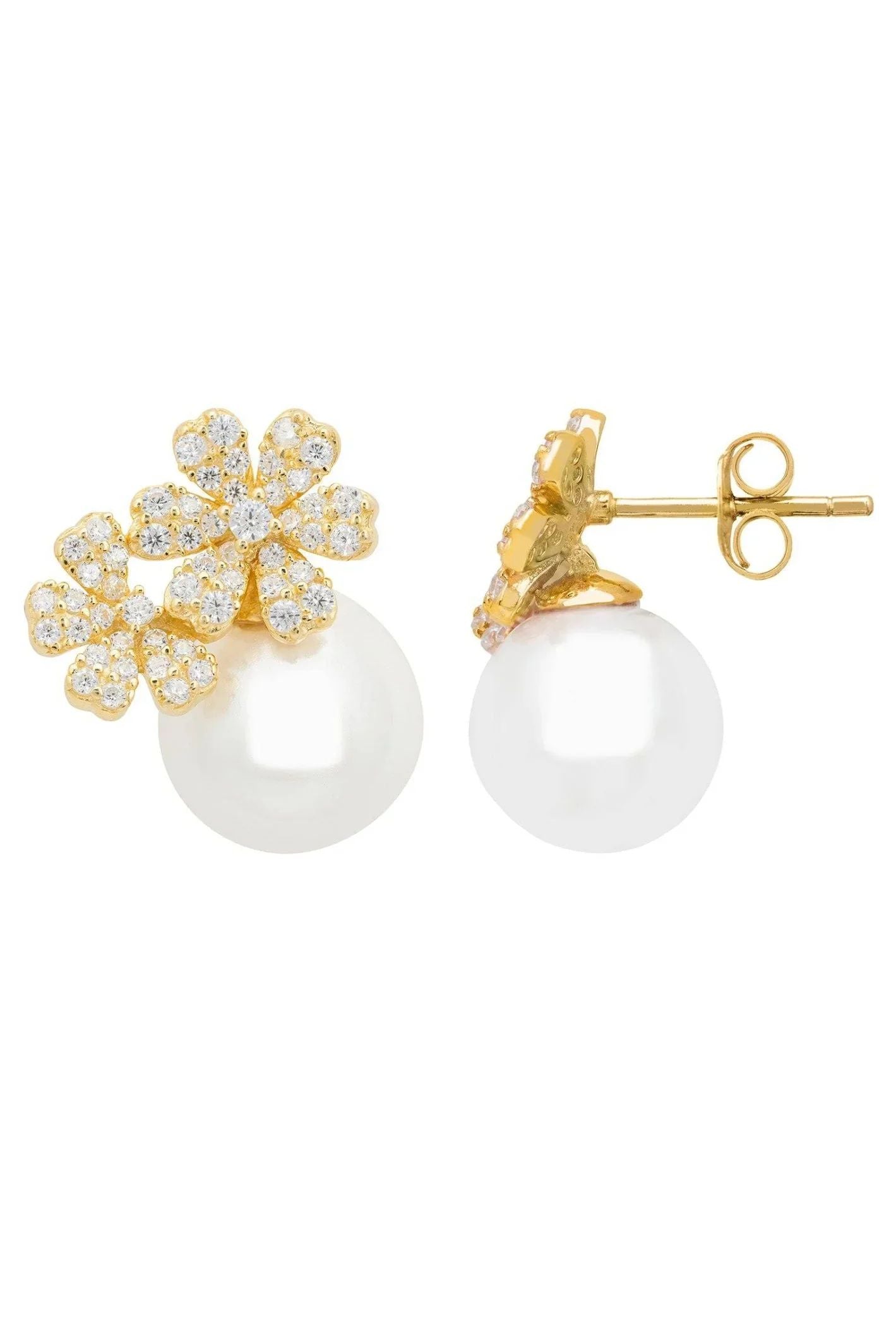 Bouquet And Pearl Stud Earrings Gold - LATELITA Earrings