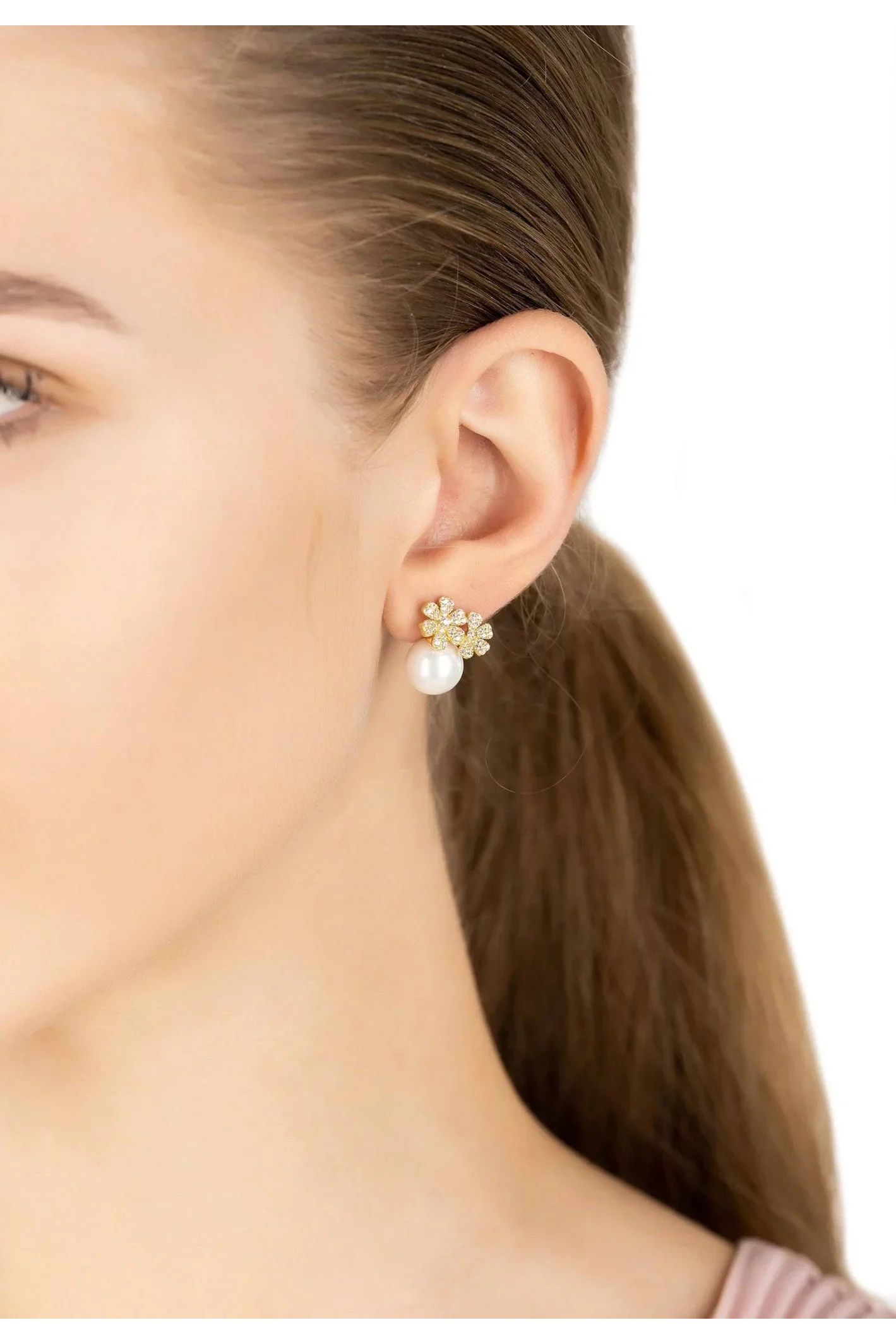 Bouquet And Pearl Stud Earrings Gold - LATELITA Earrings