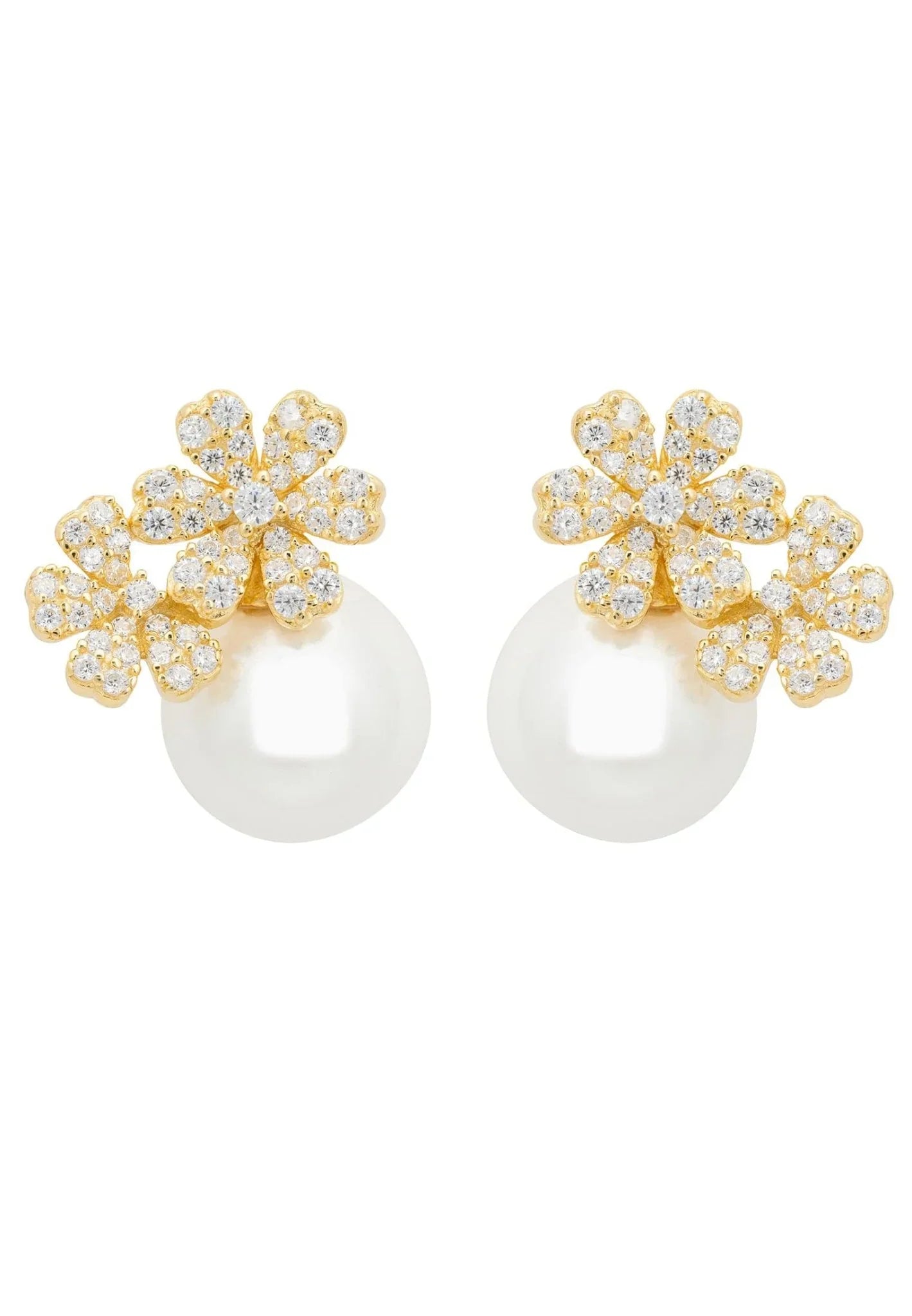 Bouquet And Pearl Stud Earrings Gold - LATELITA Earrings