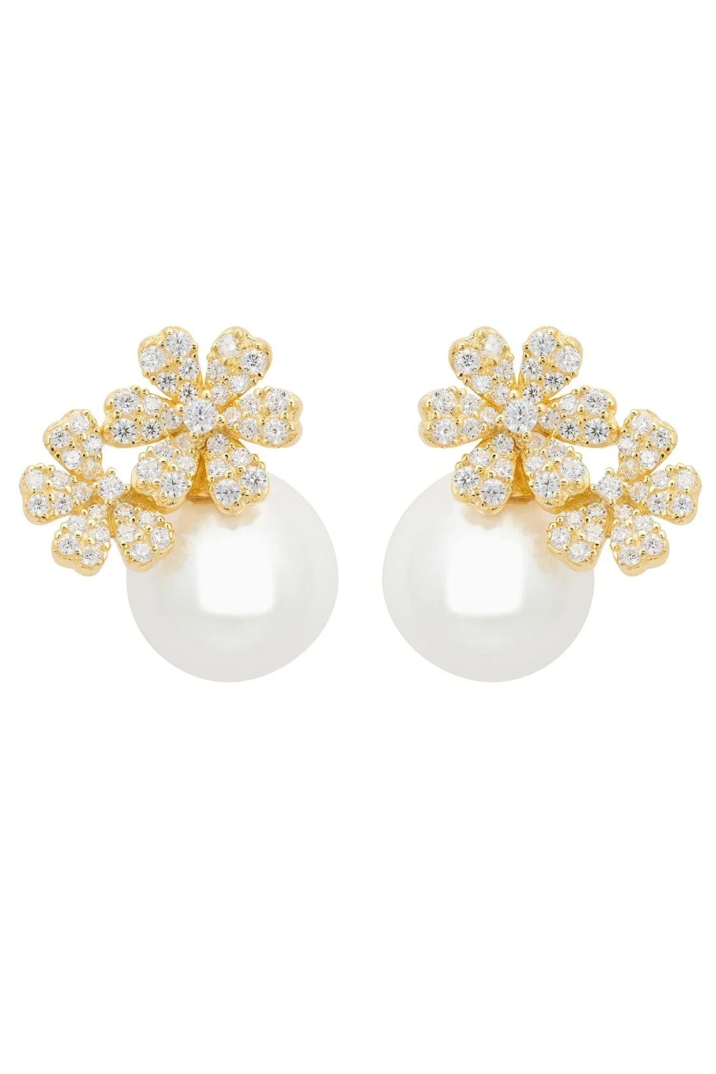 Bouquet And Pearl Stud Earrings Gold - LATELITA Earrings