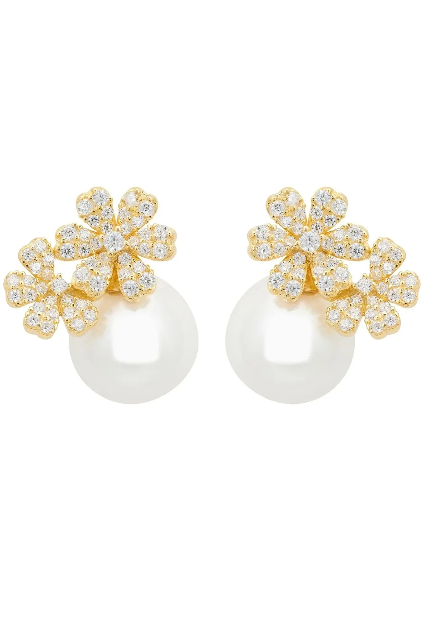Bouquet And Pearl Stud Earrings Gold - LATELITA Earrings