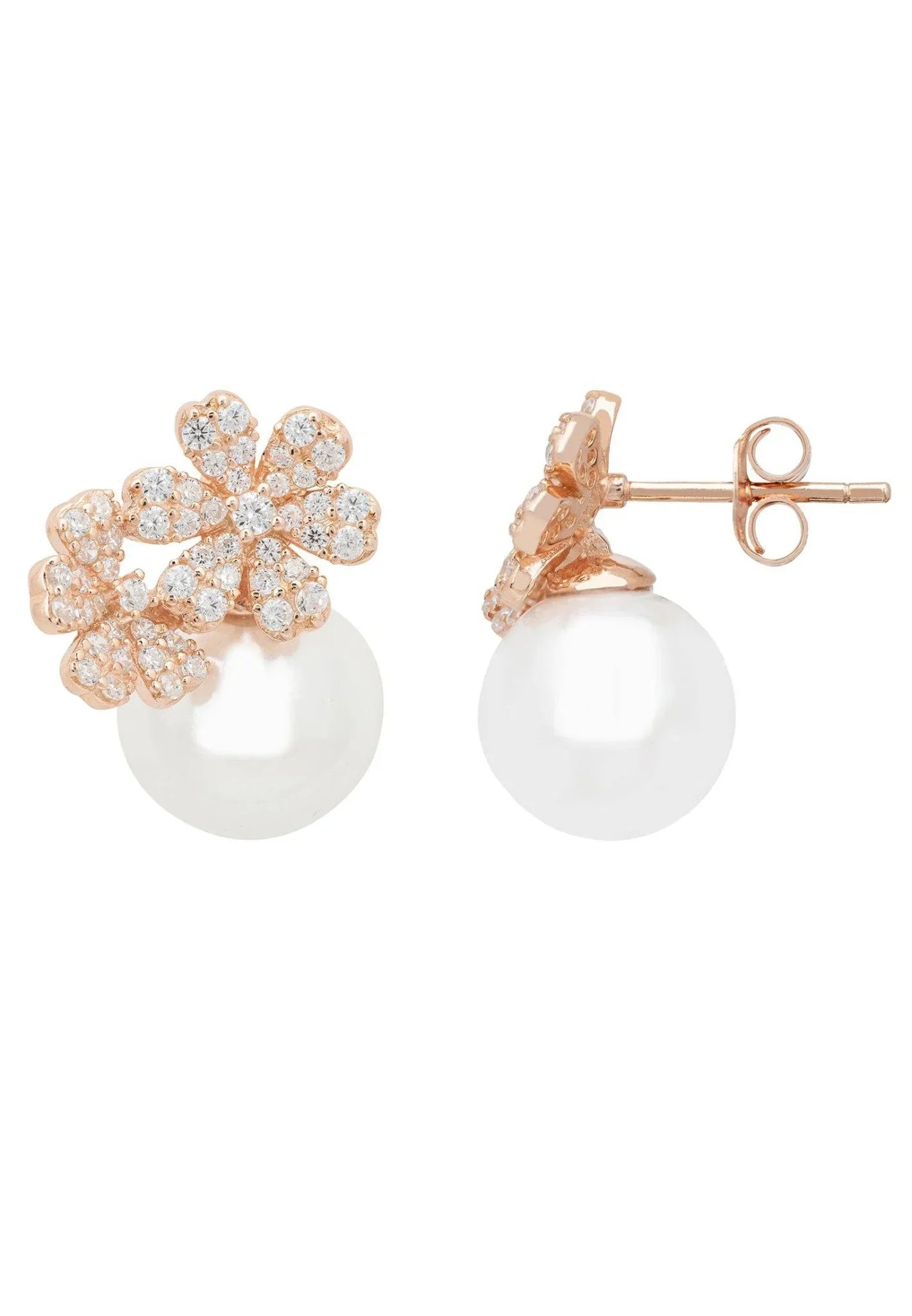Bouquet And Pearl Stud Earrings Rosegold - LATELITA Earrings