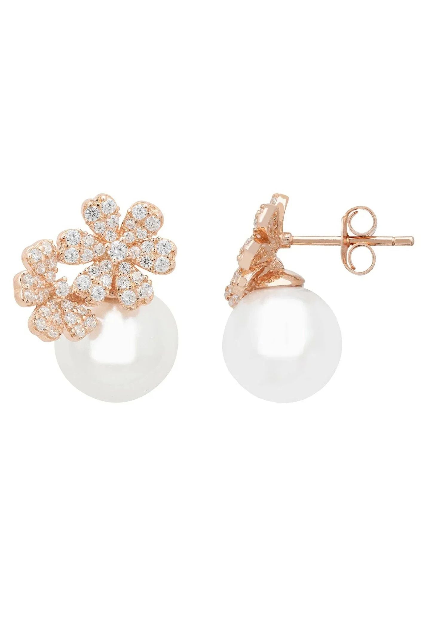 Bouquet And Pearl Stud Earrings Rosegold - LATELITA Earrings