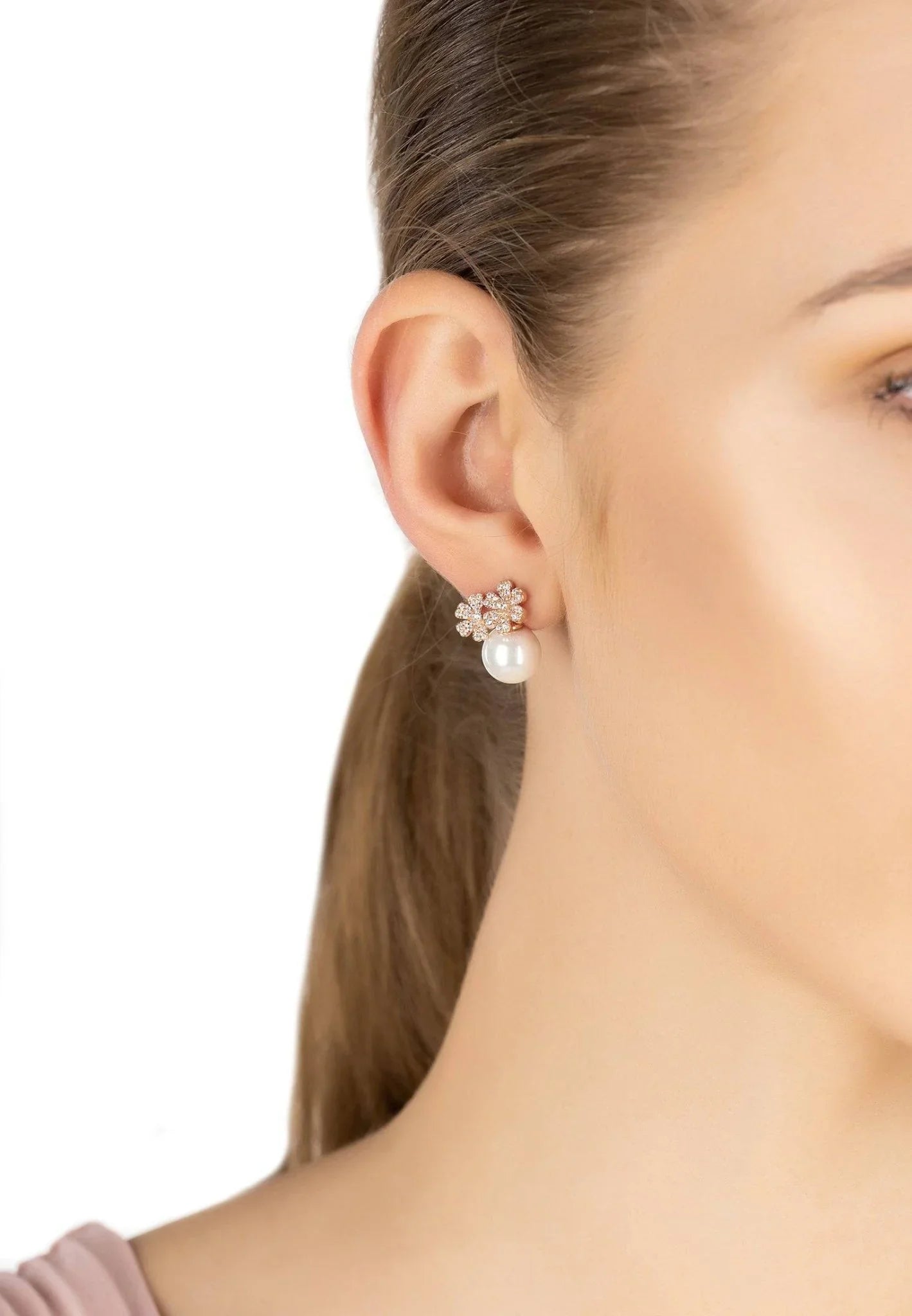 Bouquet And Pearl Stud Earrings Rosegold - LATELITA Earrings