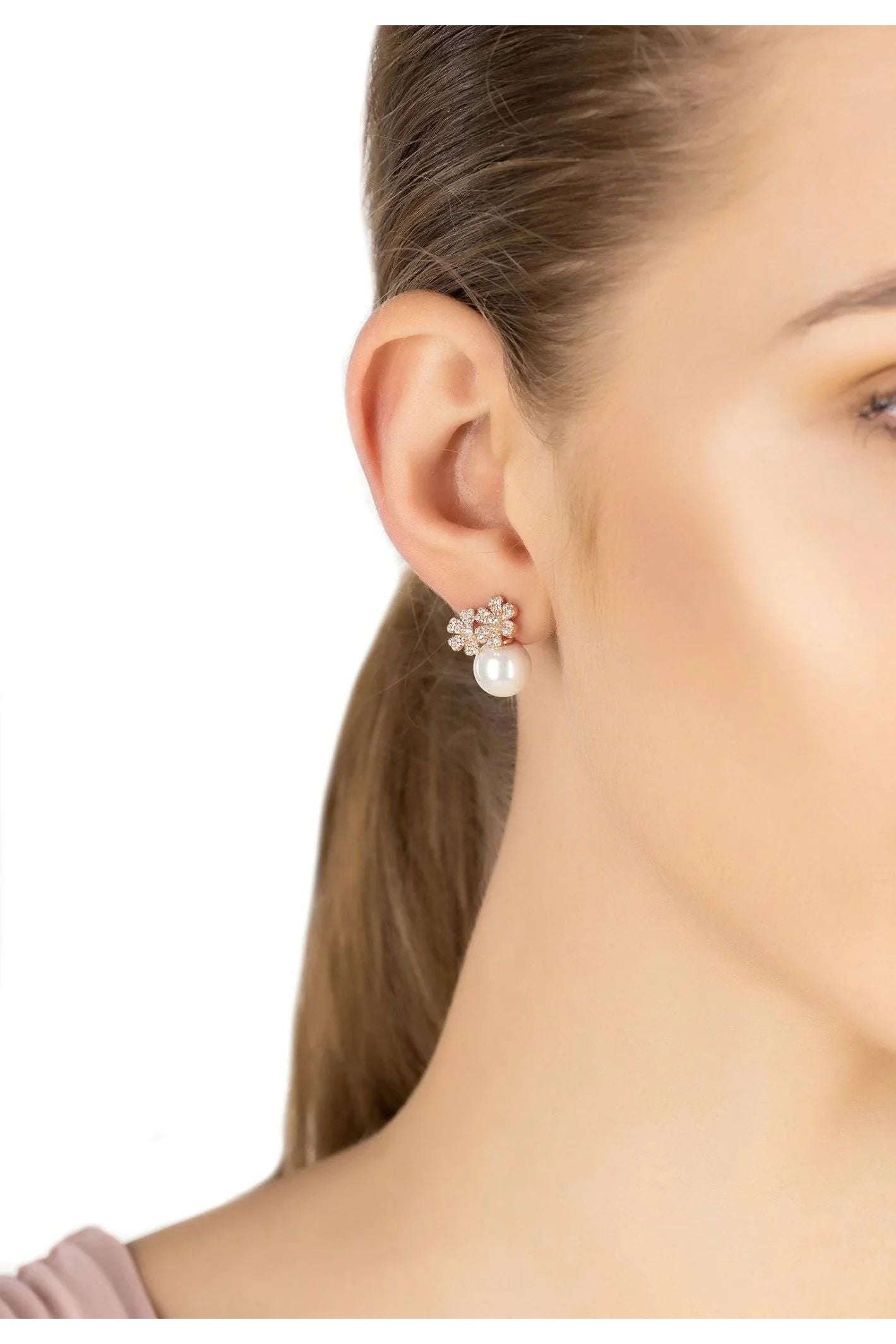 Bouquet And Pearl Stud Earrings Rosegold - LATELITA Earrings