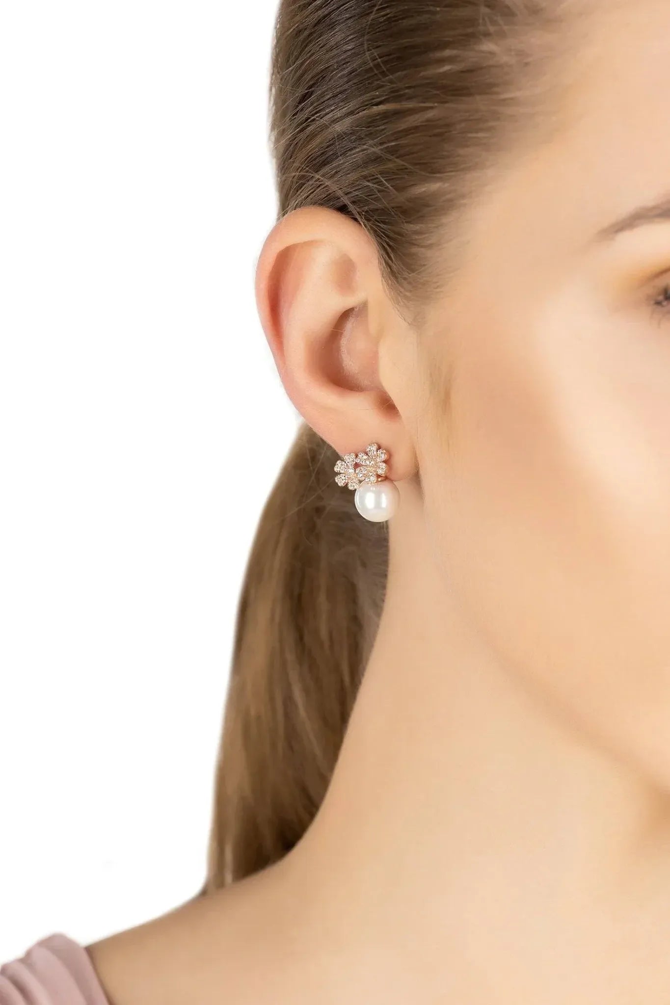 Bouquet And Pearl Stud Earrings Rosegold - LATELITA Earrings