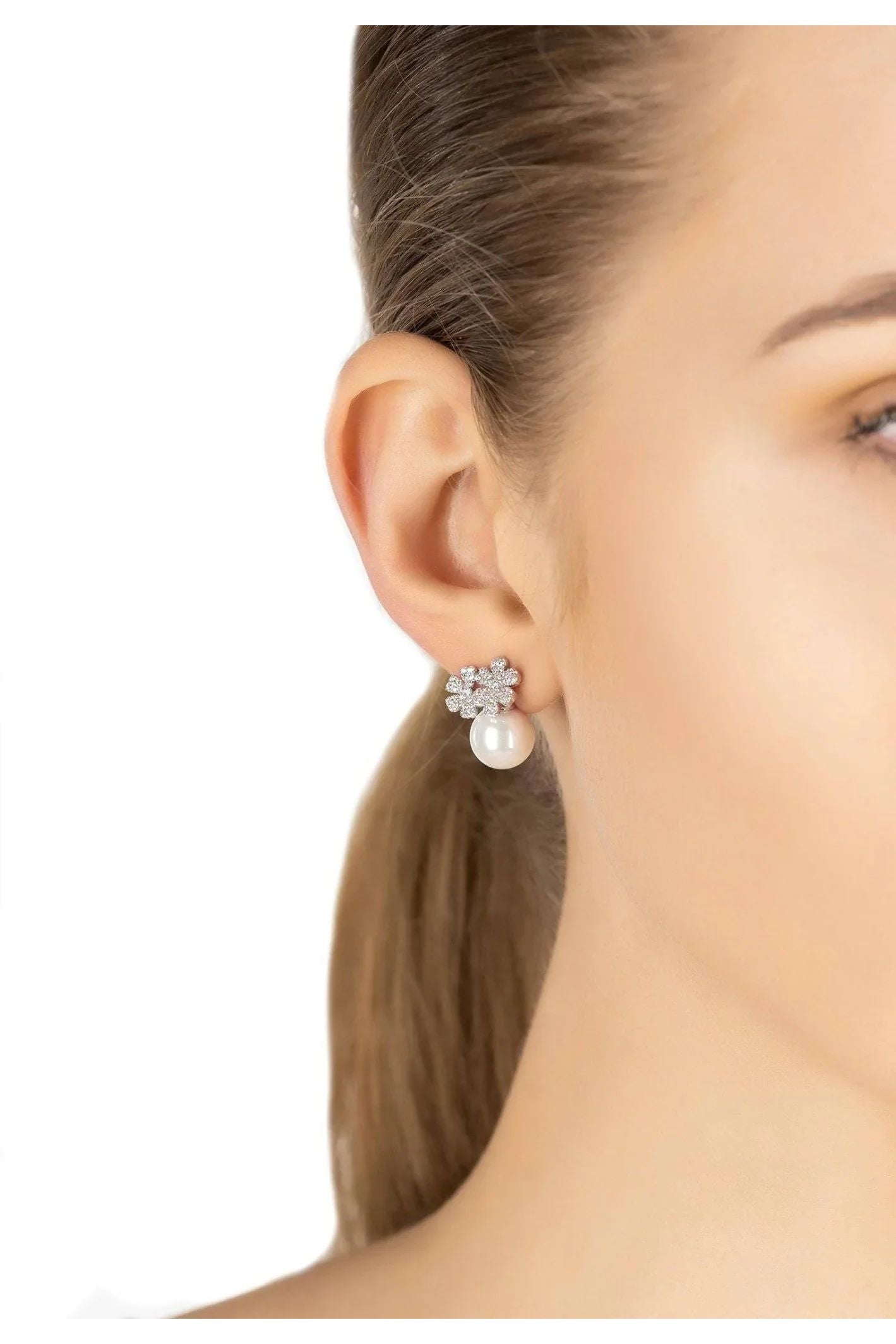 Bouquet And Pearl Stud Earrings Silver - LATELITA Earrings