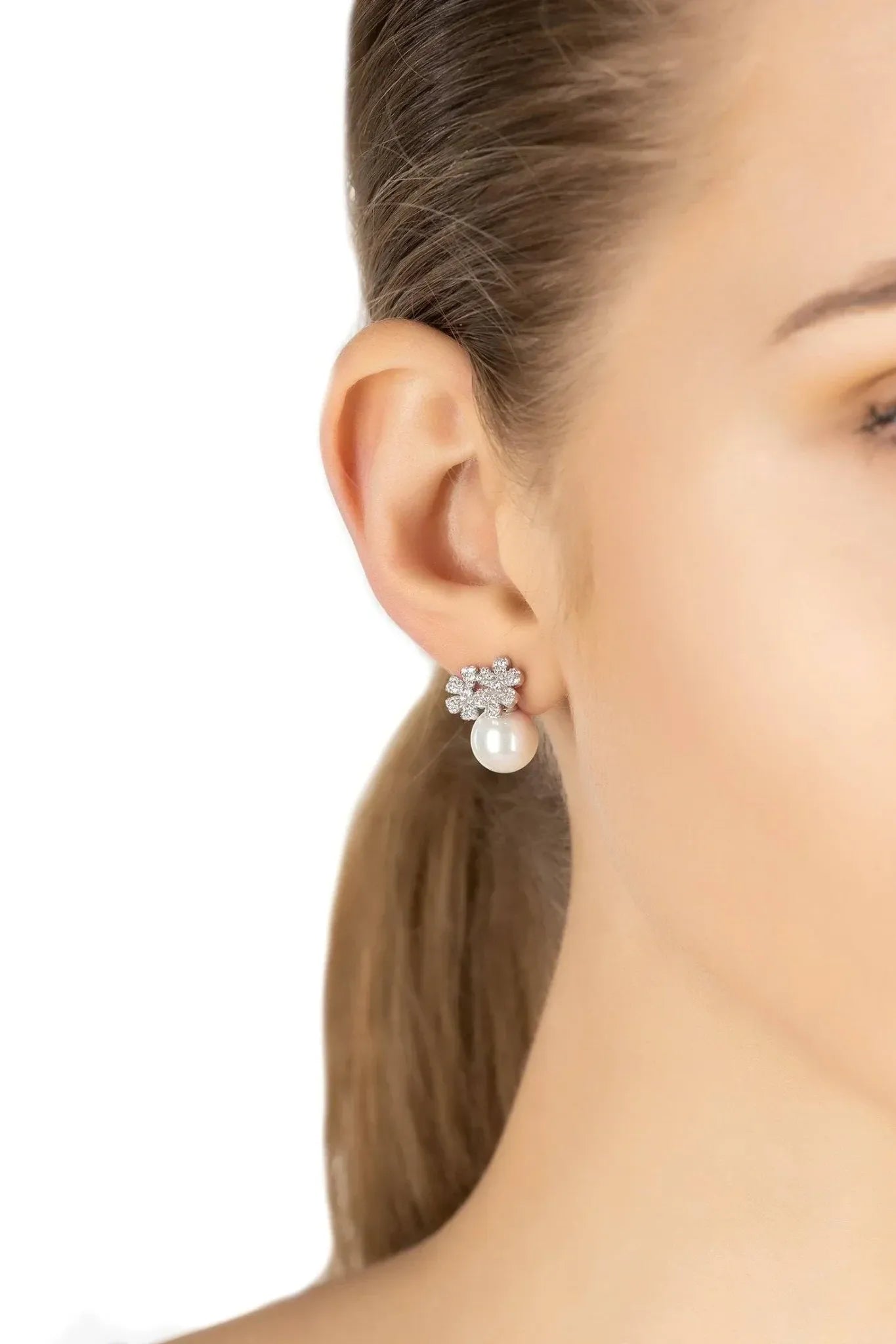 Bouquet And Pearl Stud Earrings Silver - LATELITA Earrings