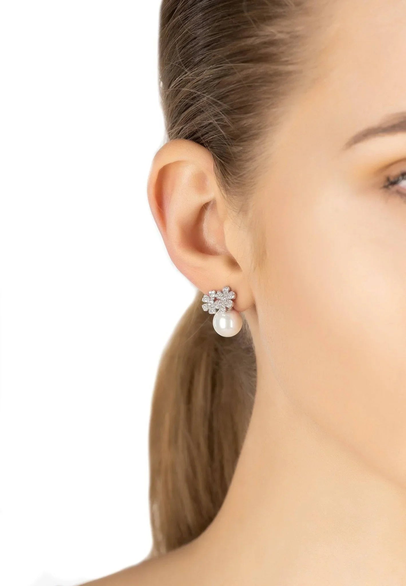 Bouquet And Pearl Stud Earrings Silver - LATELITA Earrings