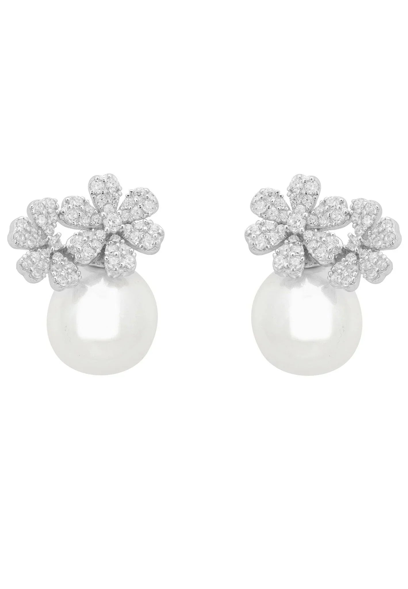 Bouquet And Pearl Stud Earrings Silver - LATELITA Earrings