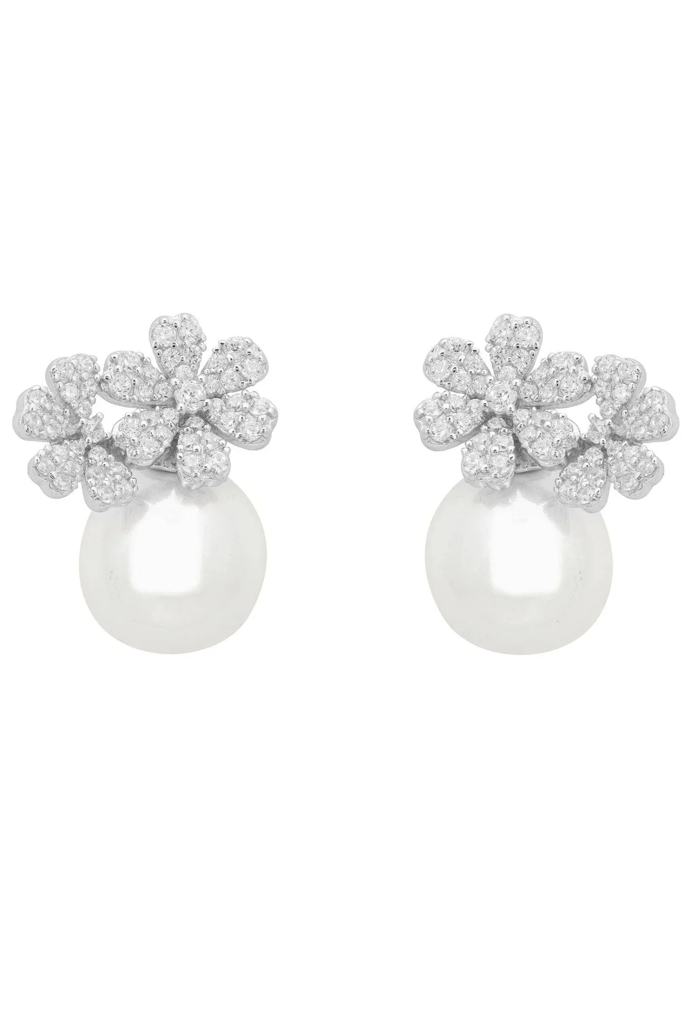 Bouquet And Pearl Stud Earrings Silver - LATELITA Earrings