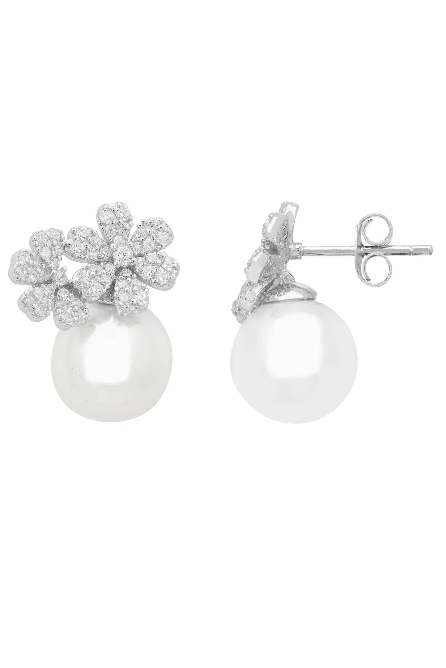 Bouquet And Pearl Stud Earrings Silver - LATELITA Earrings