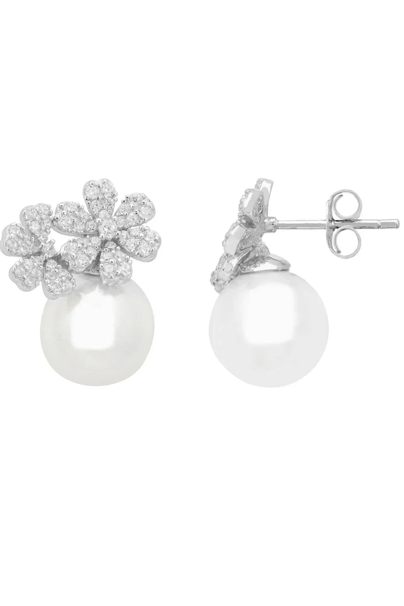 Bouquet And Pearl Stud Earrings Silver - LATELITA Earrings
