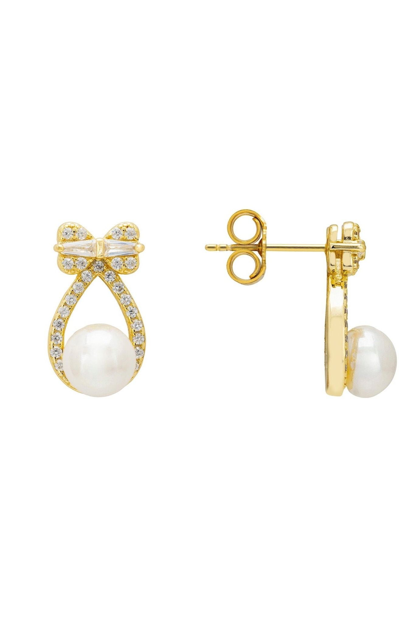 Bows And Pearls Earrings Gold - LATELITA Earrings