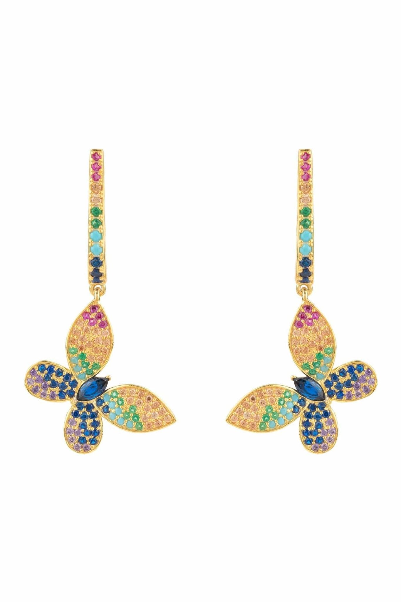 Butterfly Rainbow Multi Coloured Drop Earring Gold - LATELITA Earrings