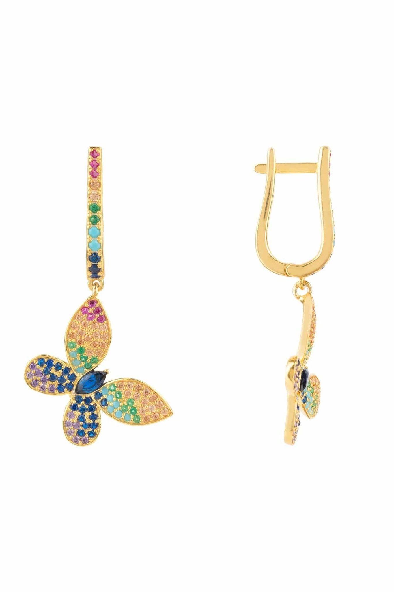 Butterfly Rainbow Multi Coloured Drop Earring Gold - LATELITA Earrings
