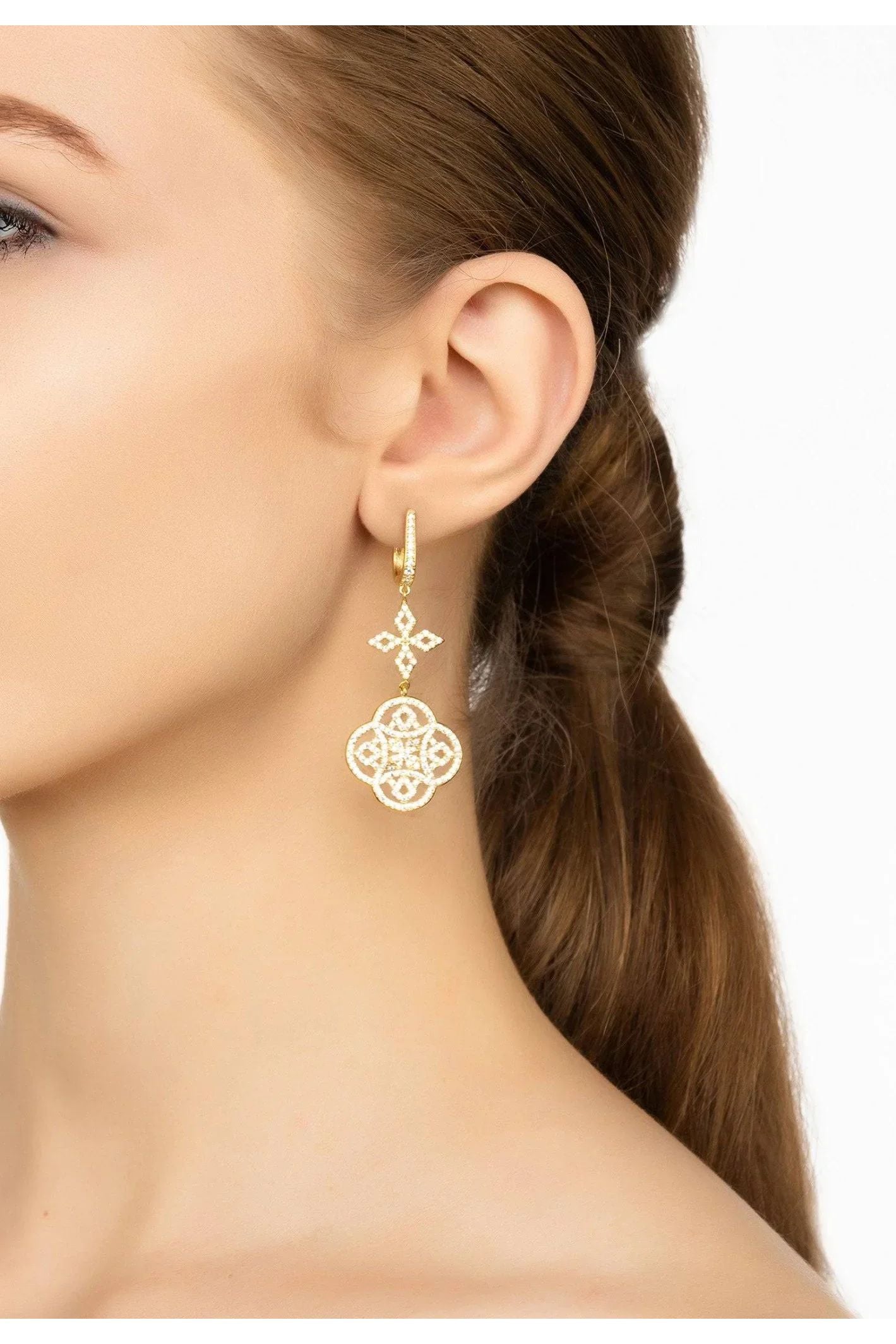 Celtic Knot Clover Drop Earrings Gold - LATELITA Earrings