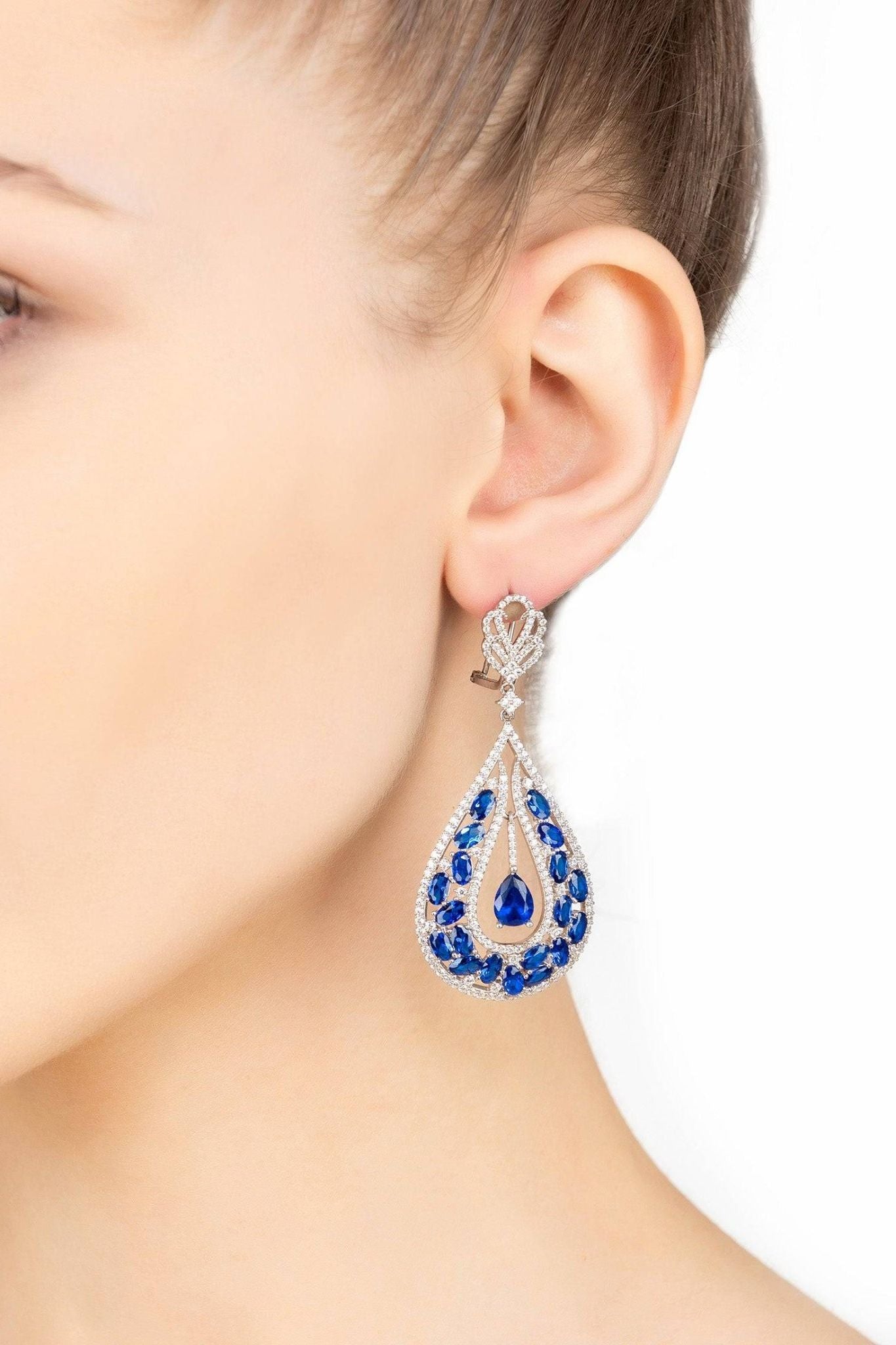 Charlotte Teardrop Gemstone Earrings Sapphire Silver - LATELITA Earrings