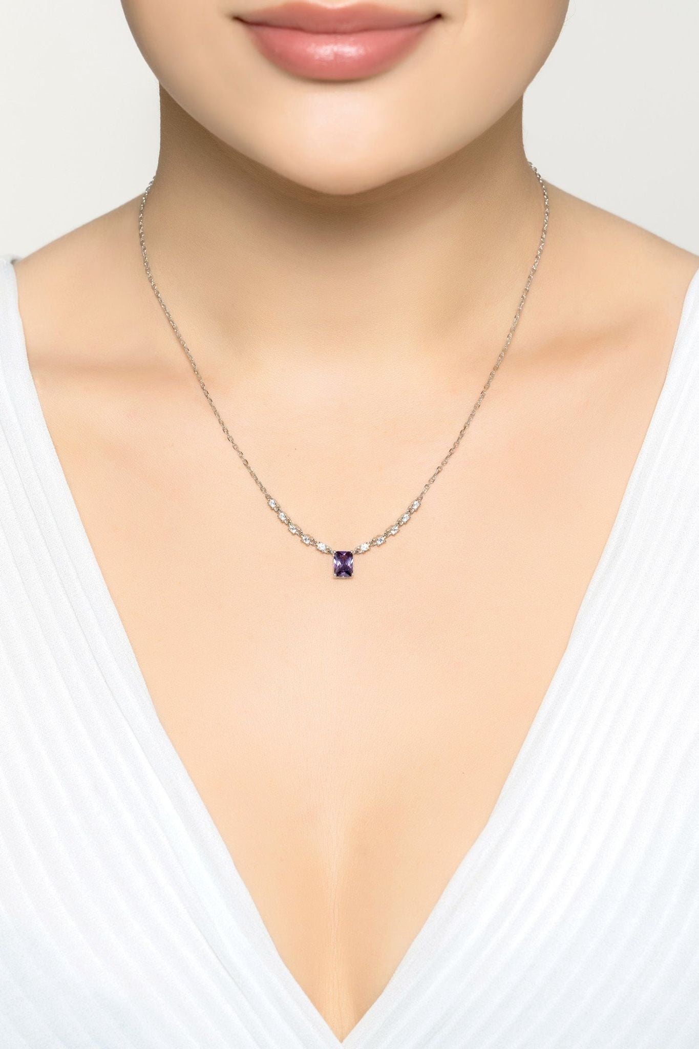 Claudia Gemstone Pendant Necklace Silver Lilac Amethyst - LATELITA Necklaces