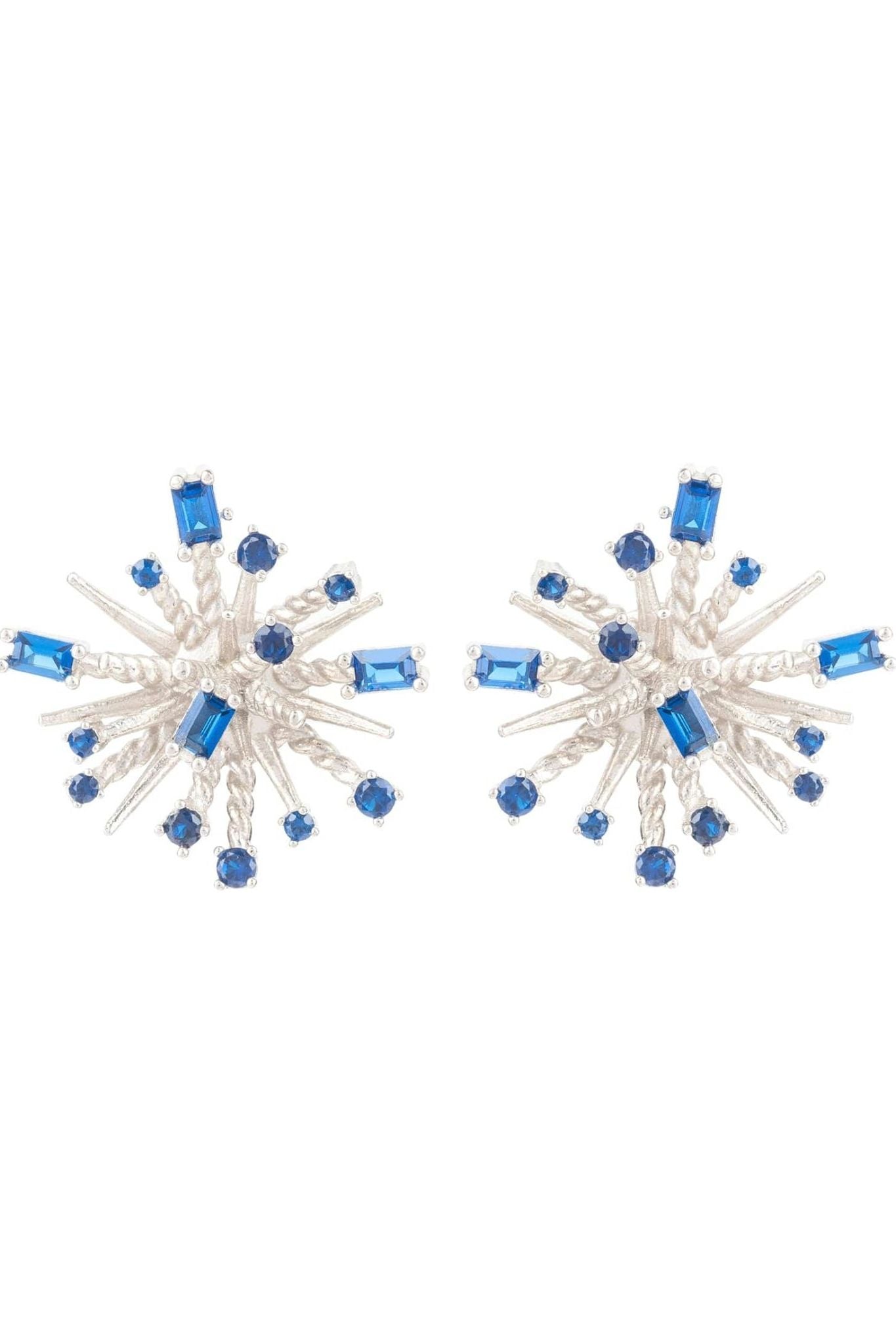 Cosmic Bang Baguette Cz Stud Earrings Sapphire Blue Cz Silver - LATELITA Earrings