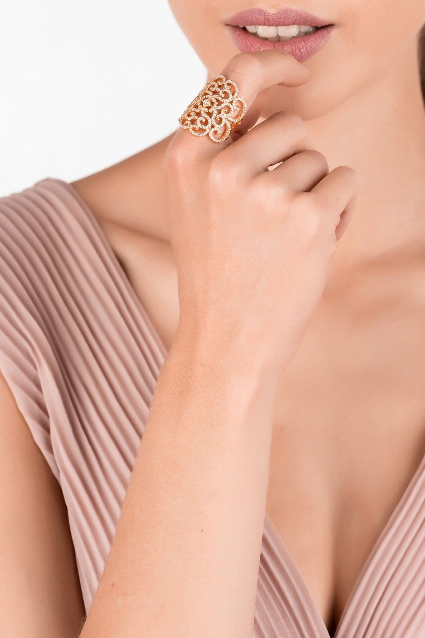 Countess Cocktail Ring Rosegold White - LATELITA Rings