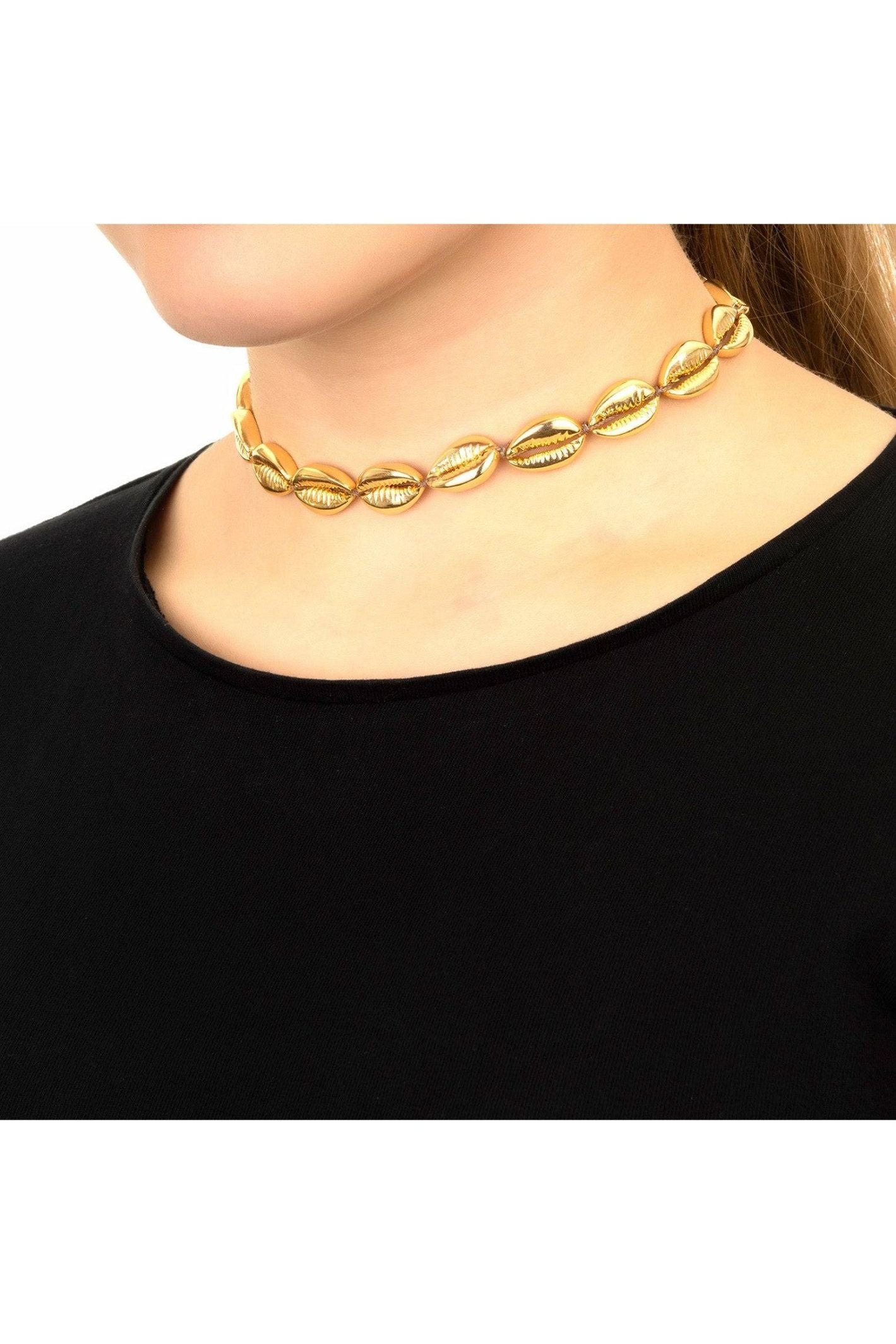 Cowrie Shell Choker Strand Necklace Gold - LATELITA Necklaces