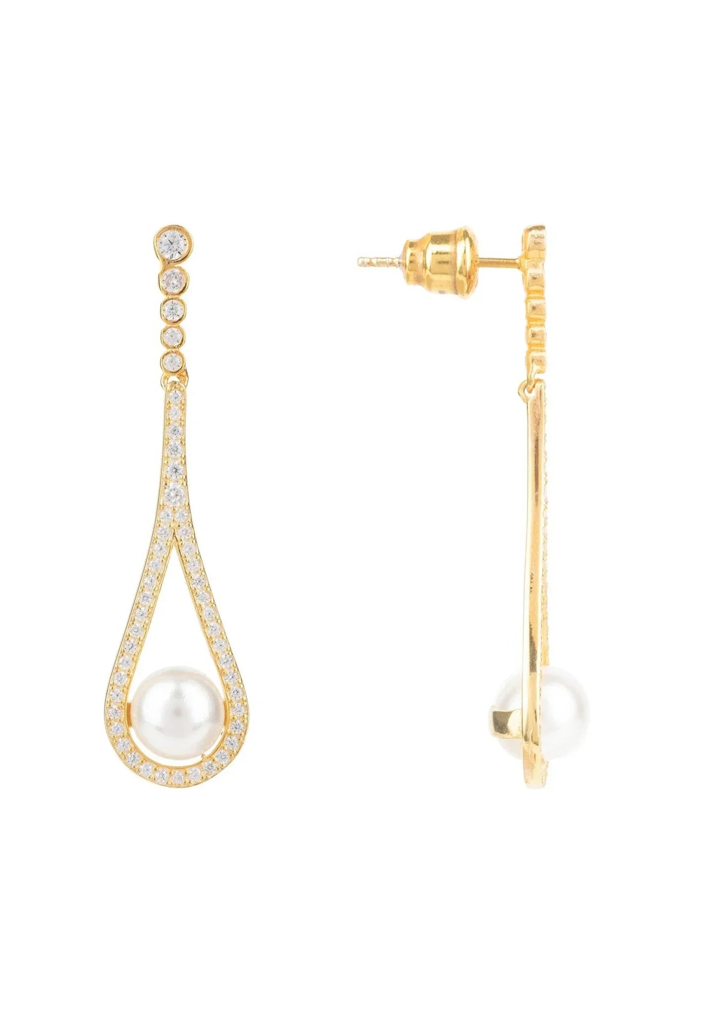 Cradled Pearl Drop Earrings Gold - LATELITA Earrings