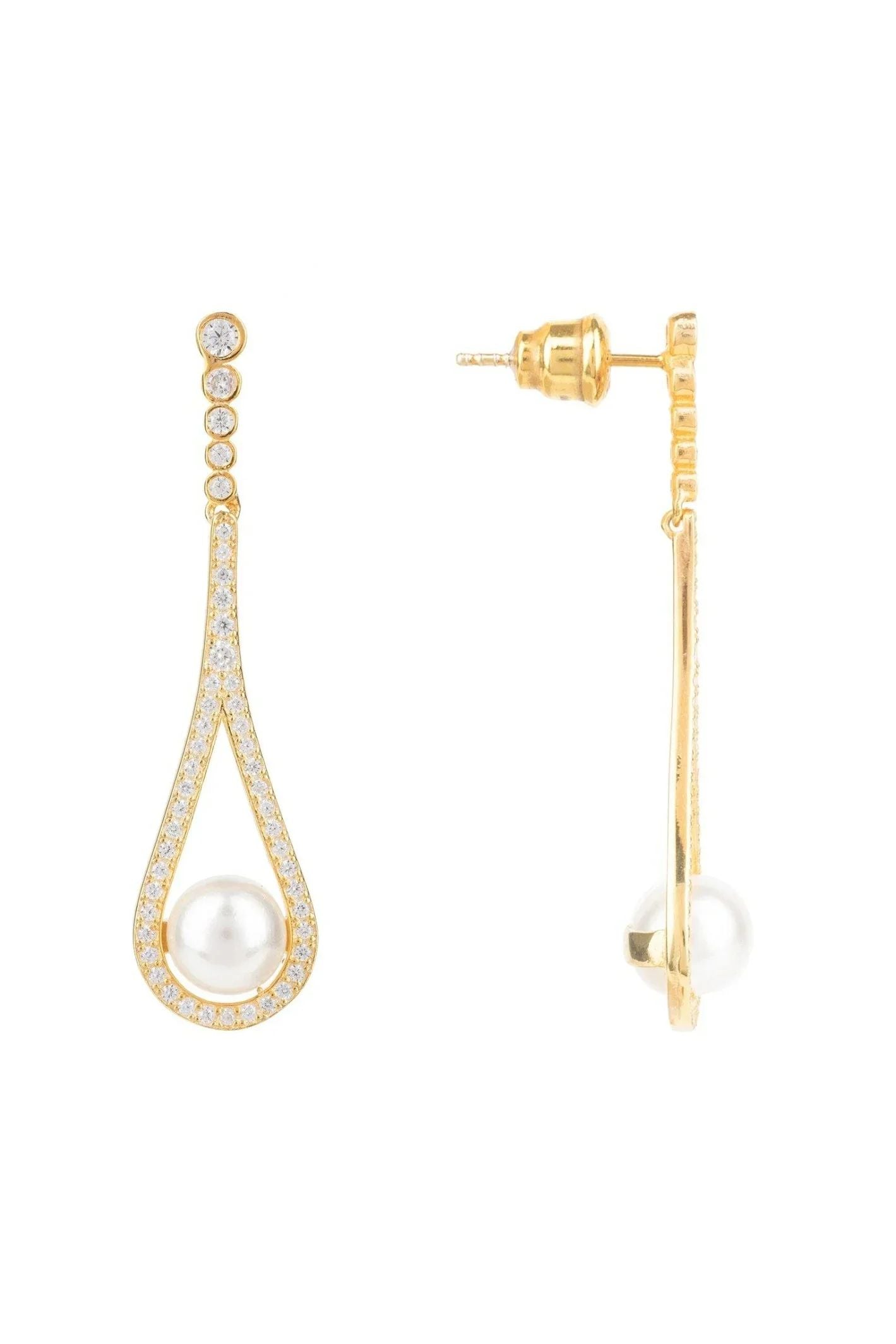 Cradled Pearl Drop Earrings Gold - LATELITA Earrings