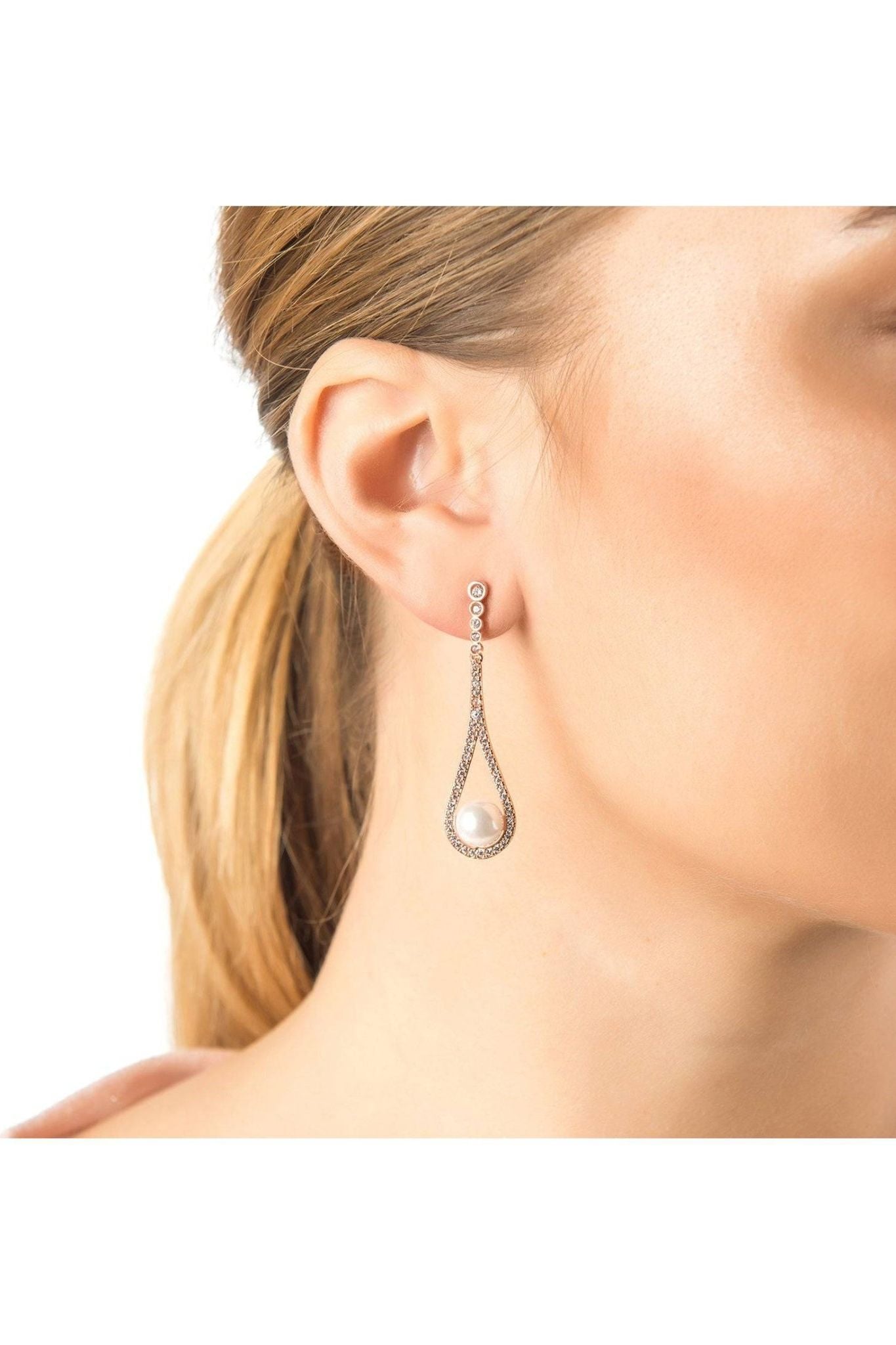 Cradled Pearl Drop Earrings Rosegold - LATELITA Earrings