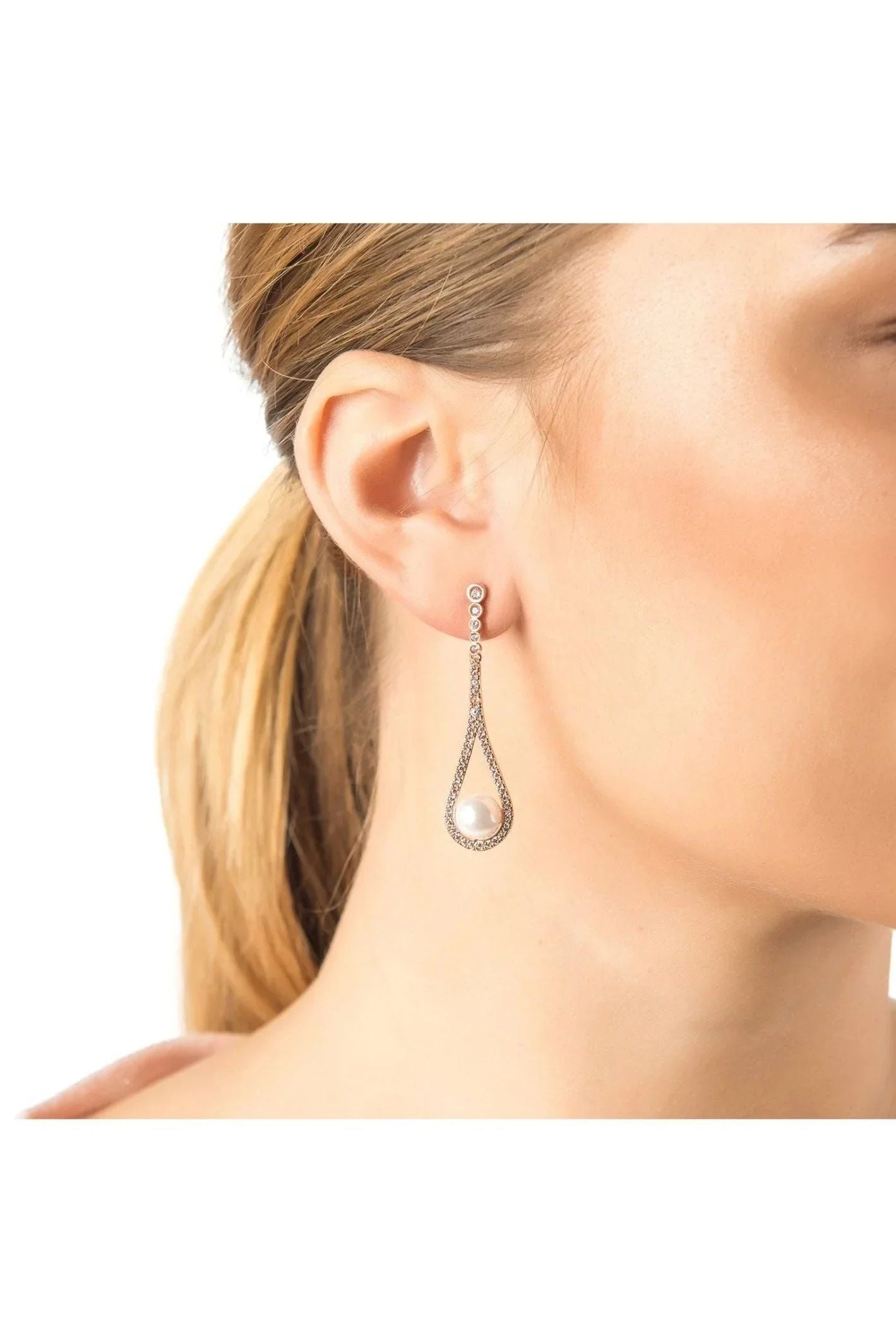 Cradled Pearl Drop Earrings Silver - LATELITA Earrings