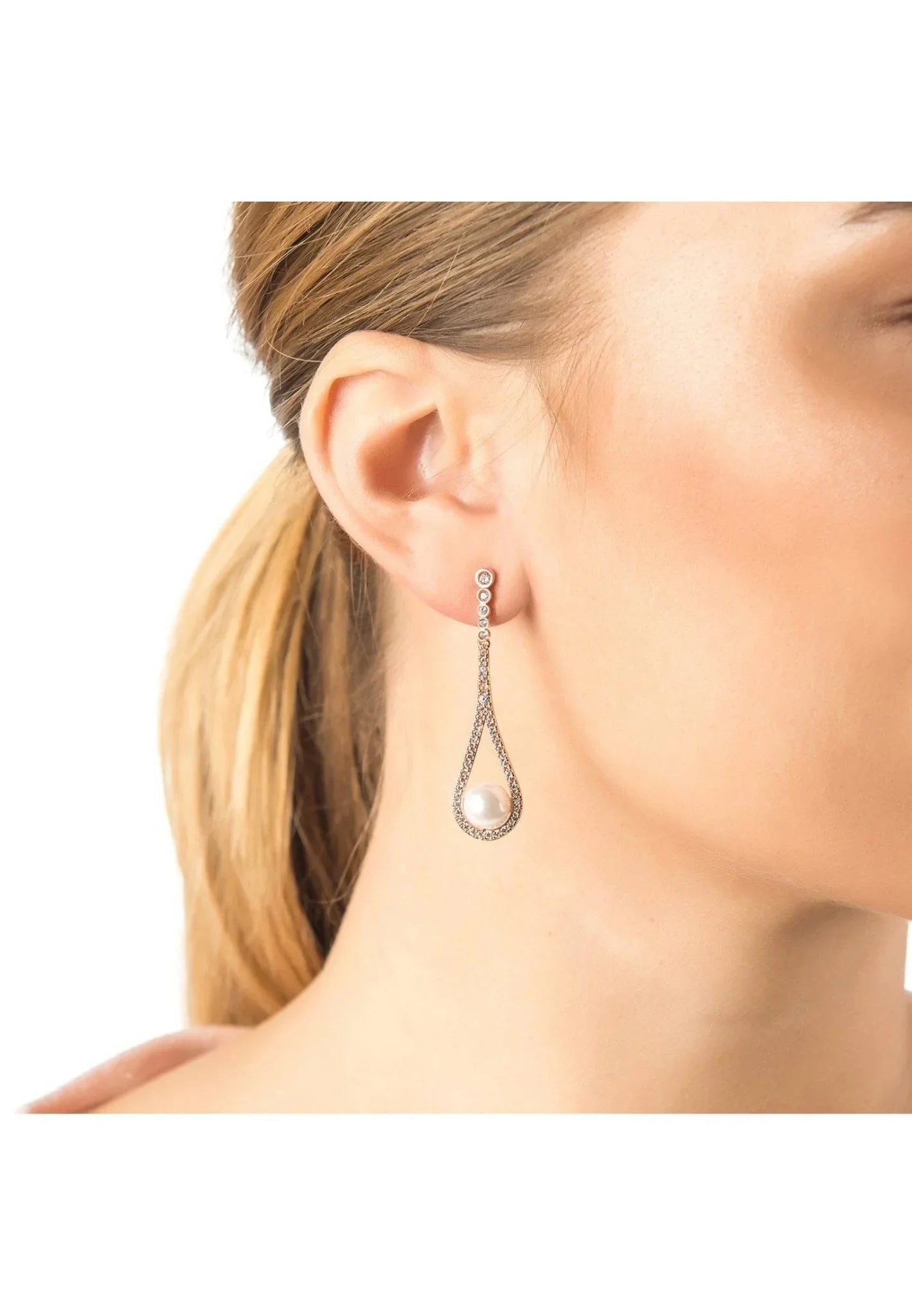 Cradled Pearl Drop Earrings Silver - LATELITA Earrings