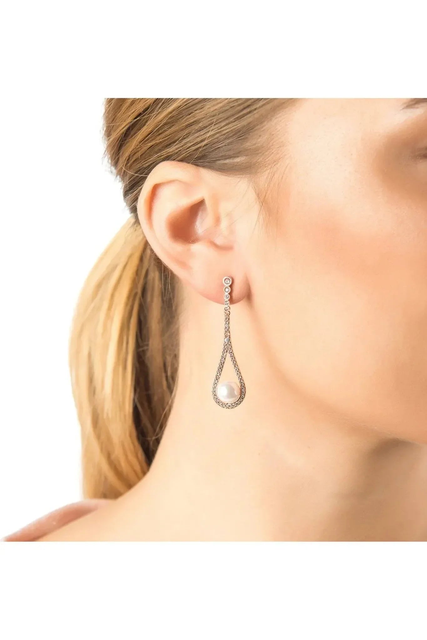 Cradled Pearl Drop Earrings Silver - LATELITA Earrings