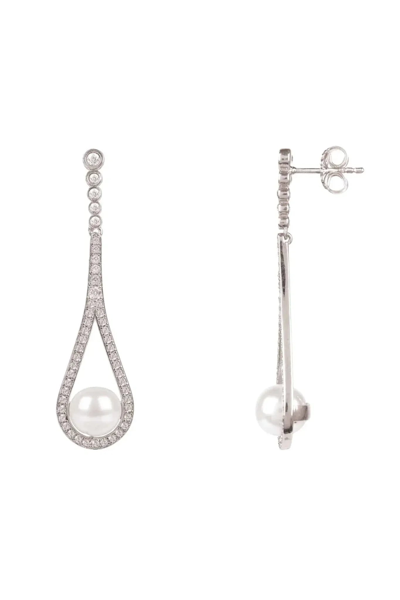 Cradled Pearl Drop Earrings Silver - LATELITA Earrings