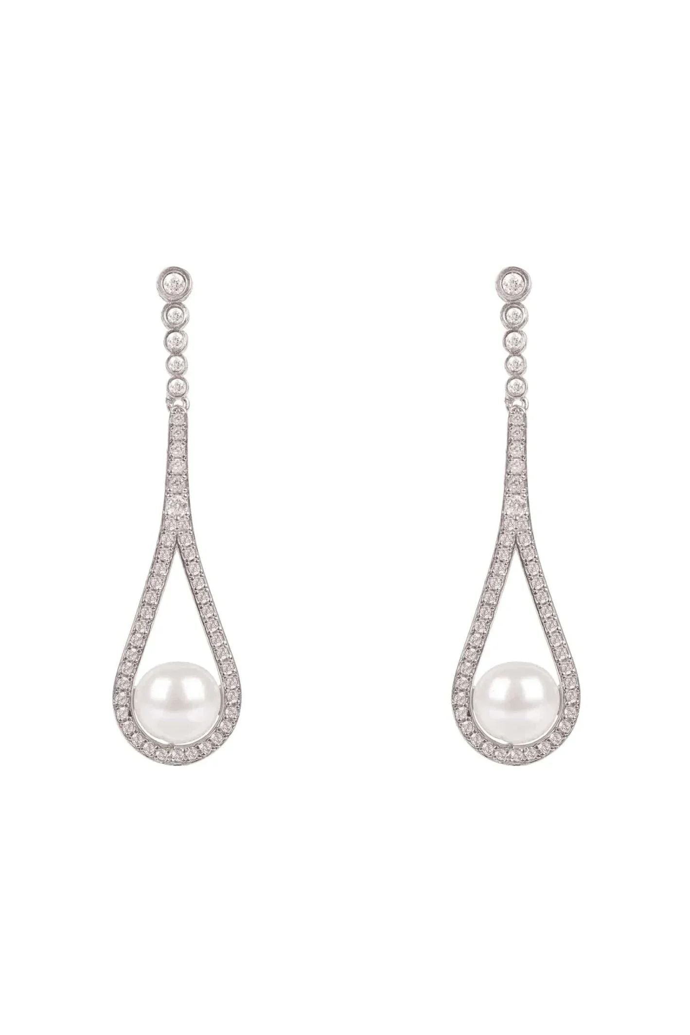Cradled Pearl Drop Earrings Silver - LATELITA Earrings