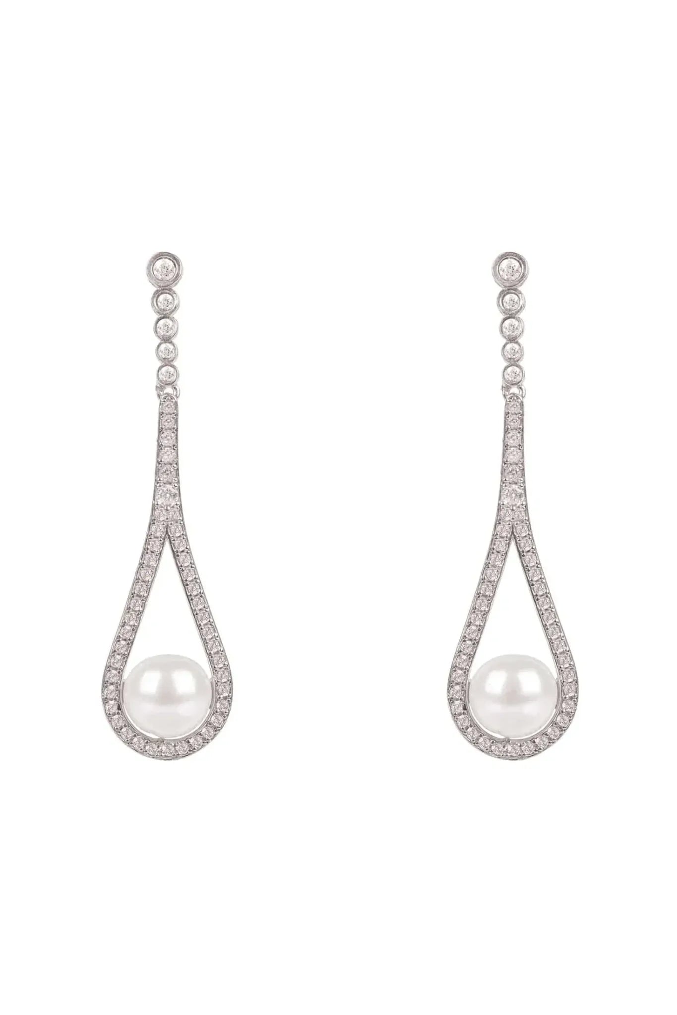 Cradled Pearl Drop Earrings Silver - LATELITA Earrings