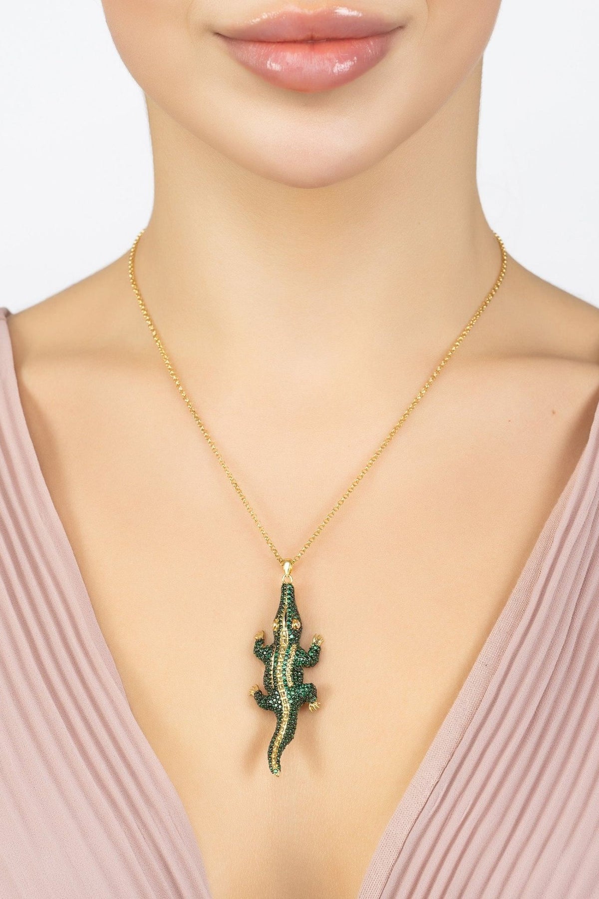 Crocodile Shaped Pendant Necklace Gold - LATELITA Necklaces