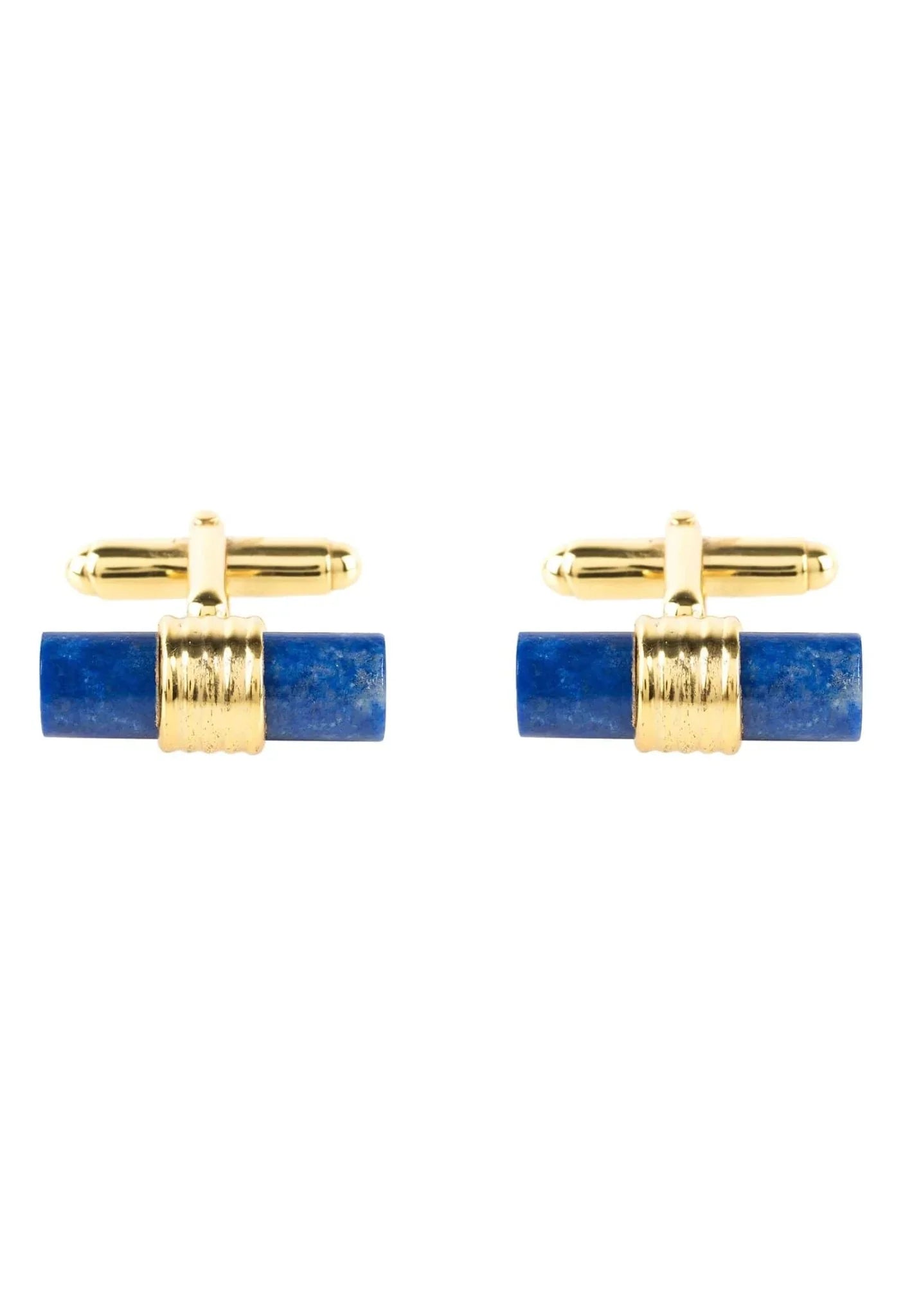 Cylindrical Cufflink Gold Blue Lapis Lazuli - LATELITA Cufflinks