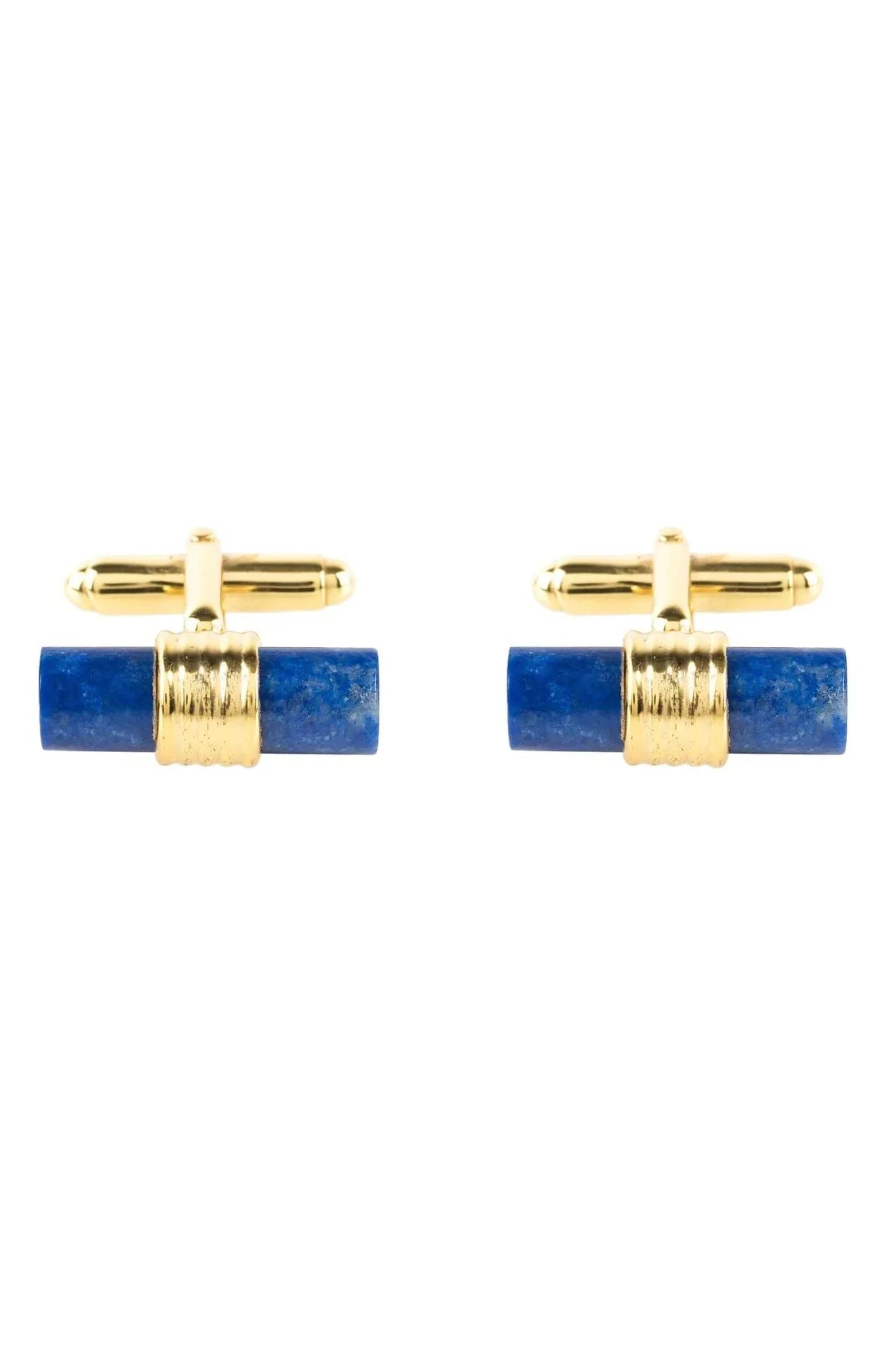Cylindrical Cufflink Gold Blue Lapis Lazuli - LATELITA Cufflinks
