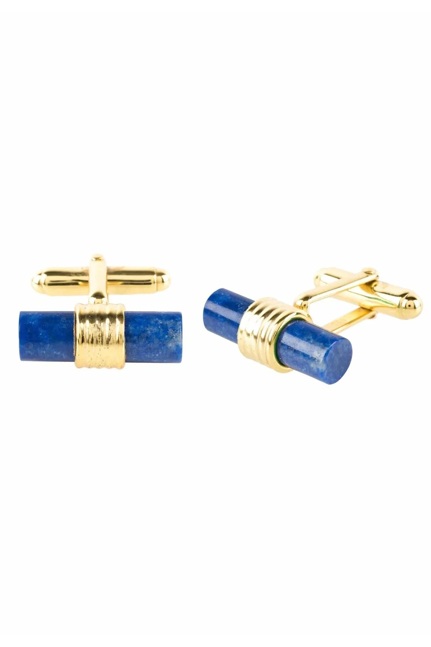 Cylindrical Cufflink Gold Blue Lapis Lazuli - LATELITA Cufflinks