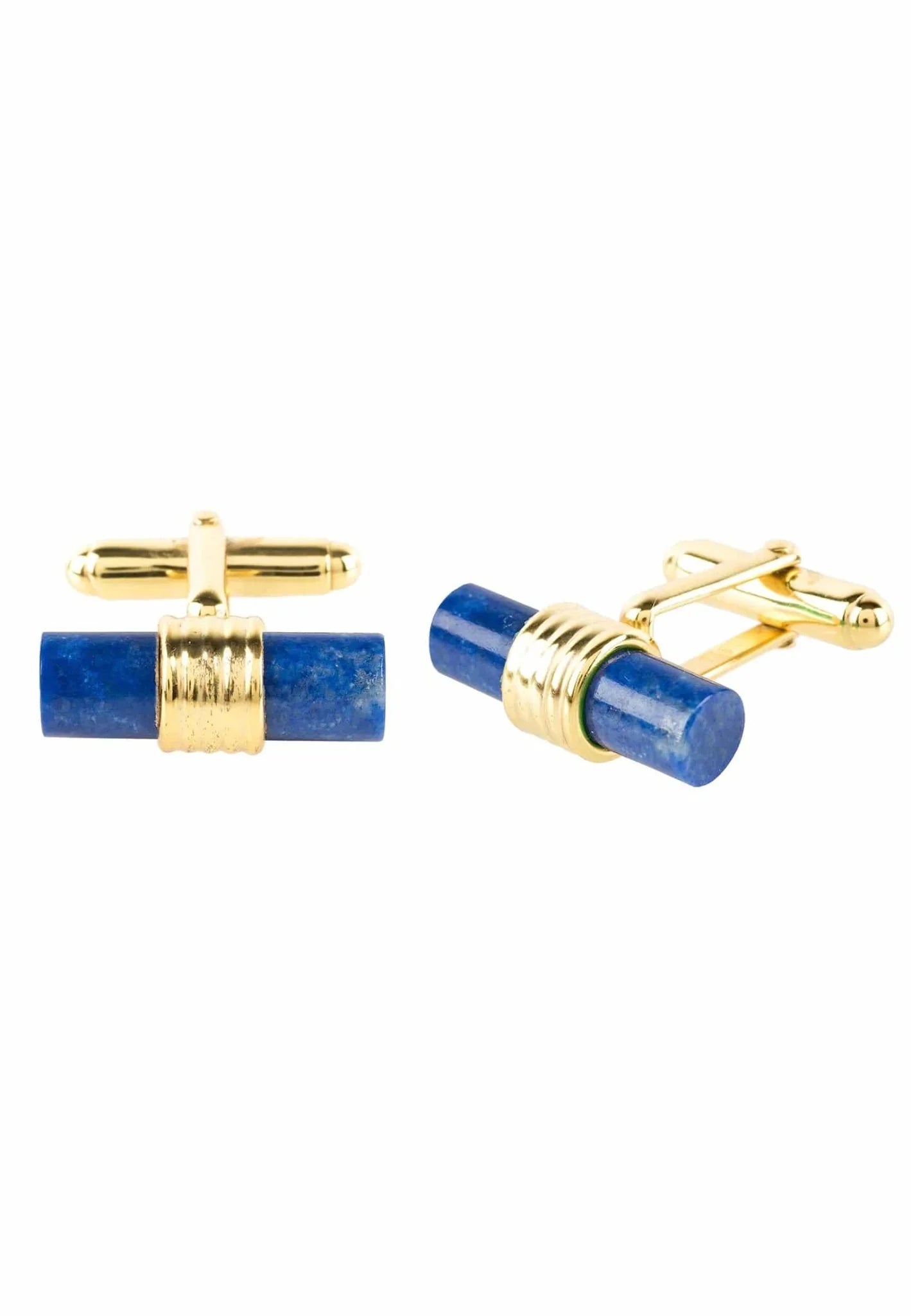 Cylindrical Cufflink Gold Blue Lapis Lazuli - LATELITA Cufflinks