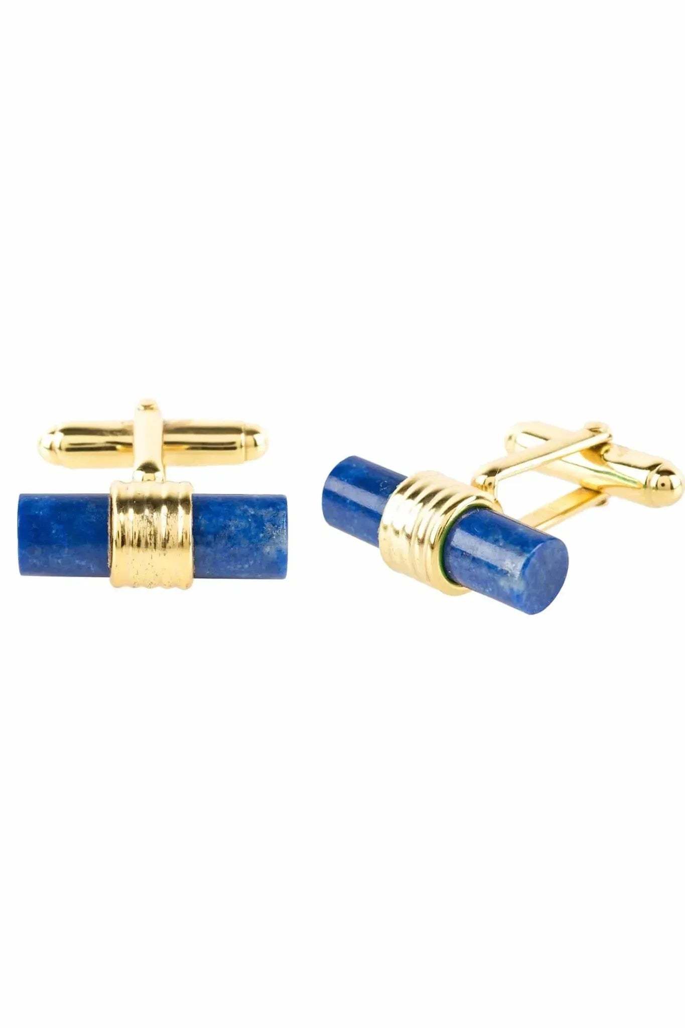 Cylindrical Cufflink Gold Blue Lapis Lazuli - LATELITA Cufflinks