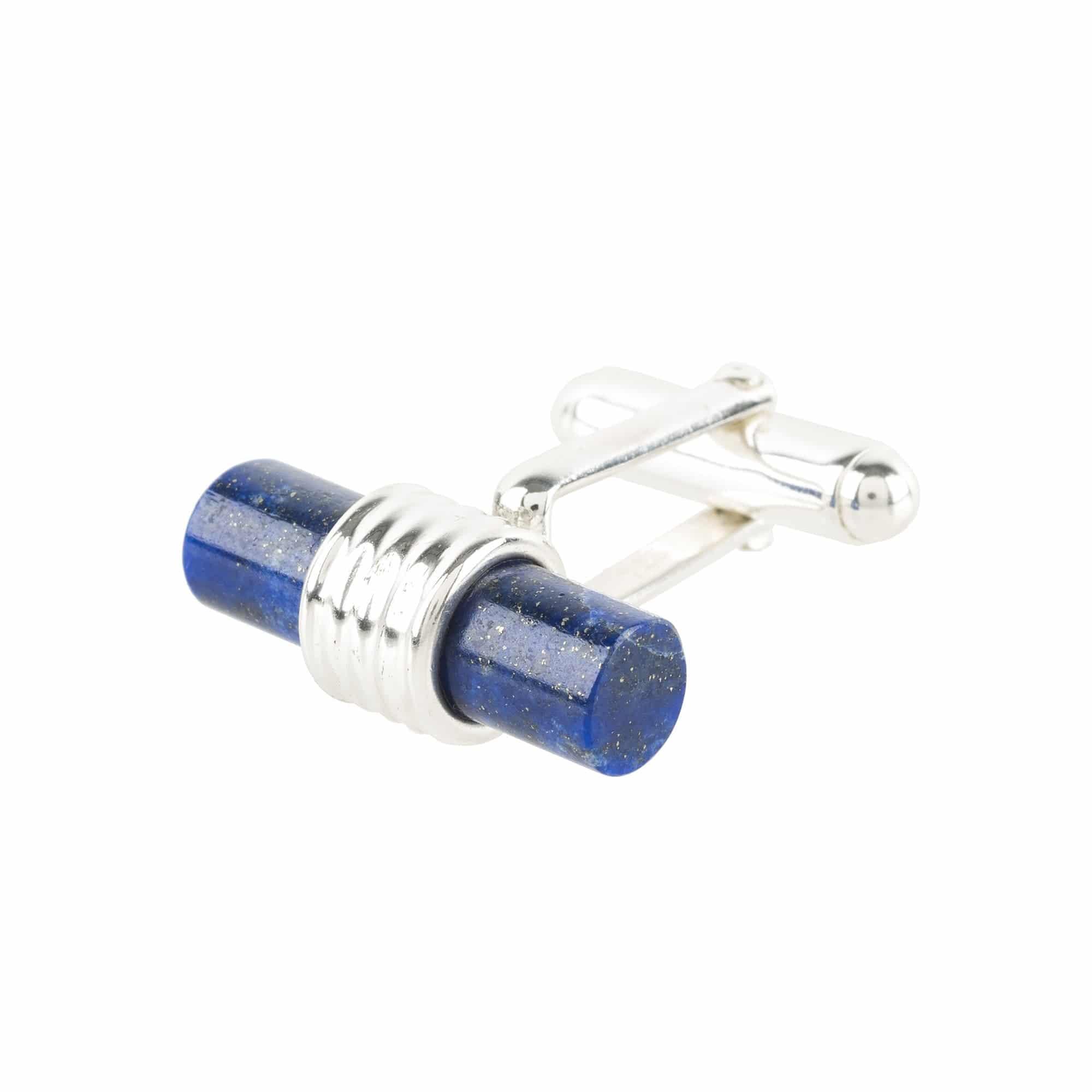 Cylindrical Cufflink Silver Blue Lapis Lazuli - LATELITA Cufflinks