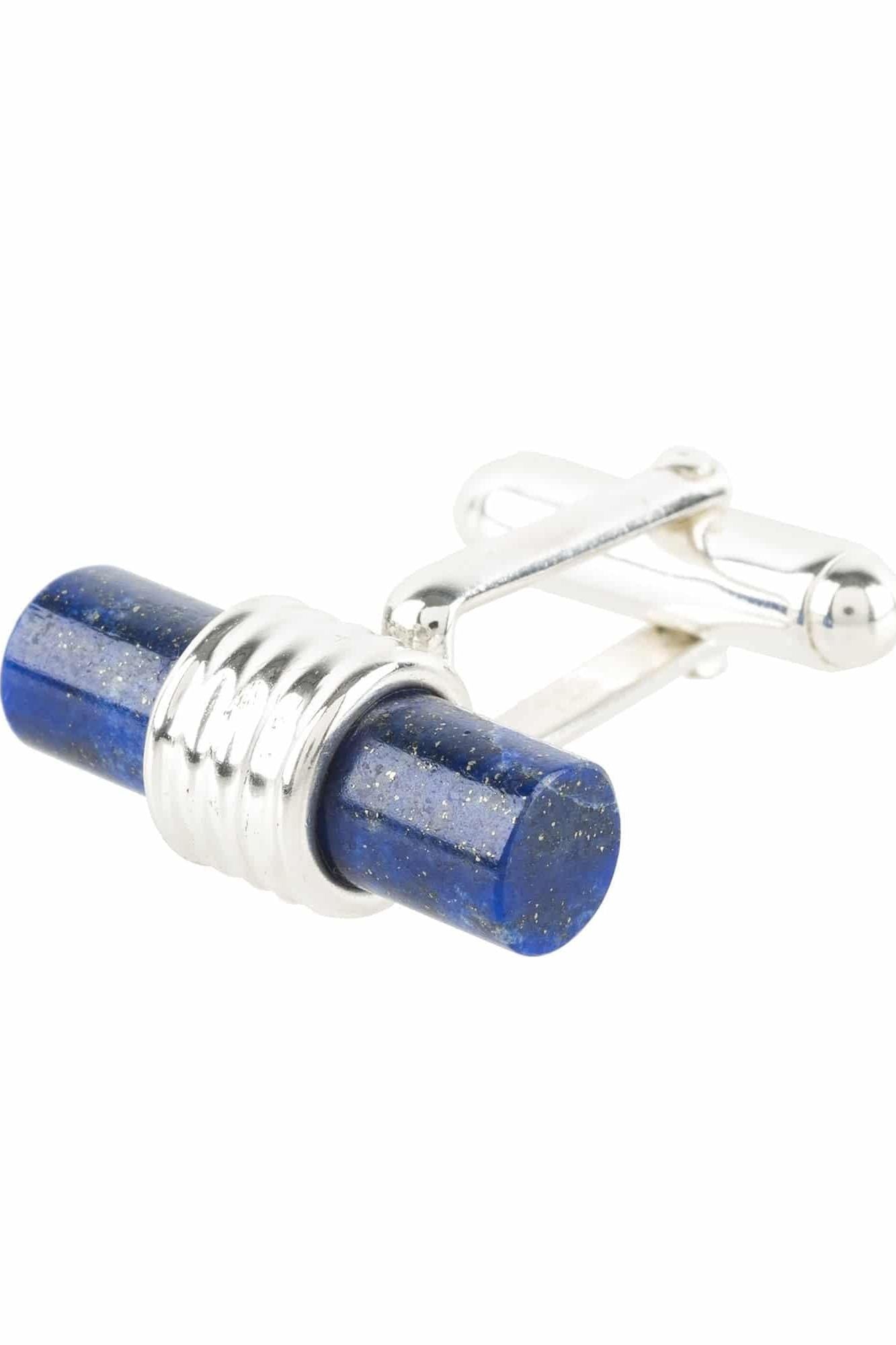 Cylindrical Cufflink Silver Blue Lapis Lazuli - LATELITA Cufflinks